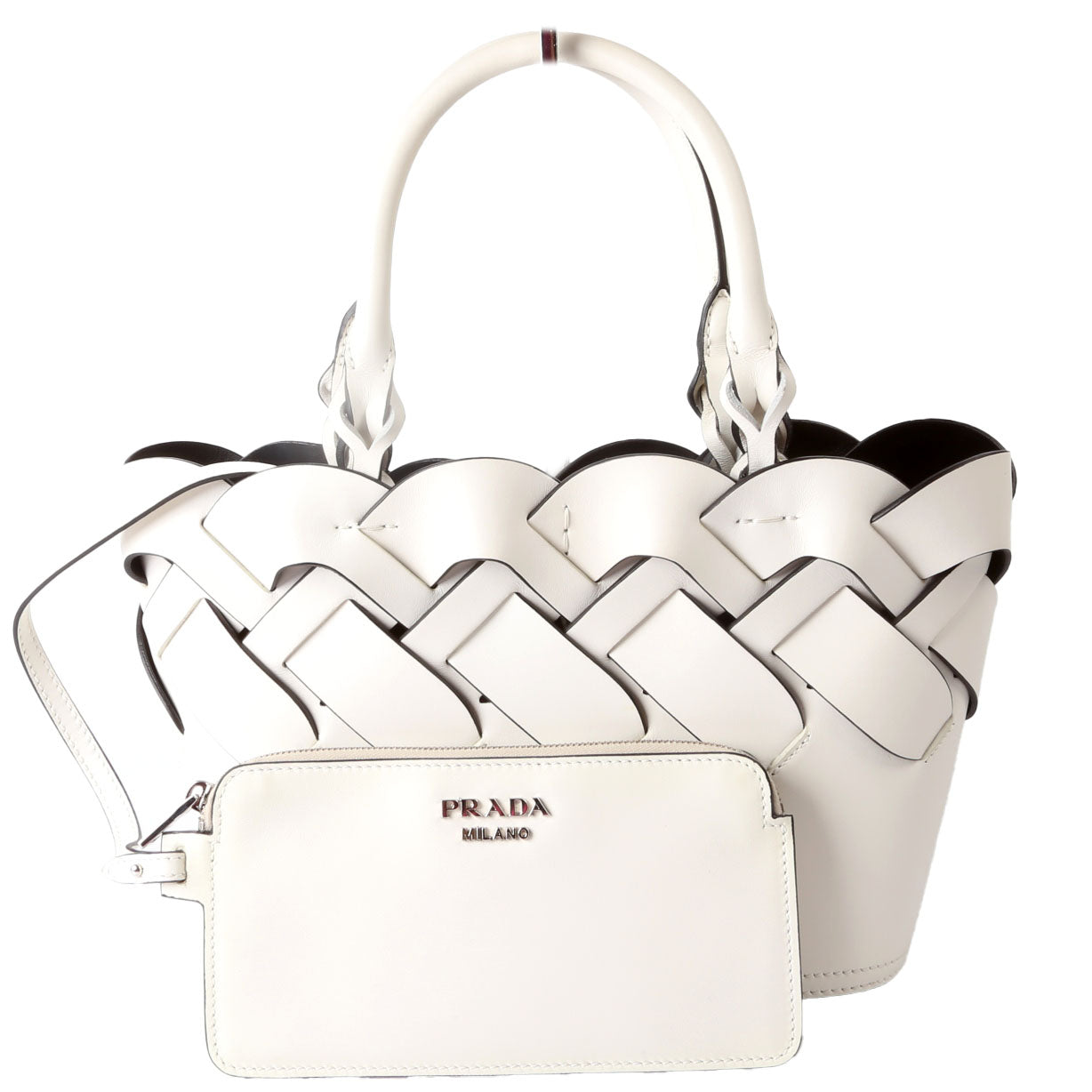 Tress Vitello Intreccio Tote Bag White
