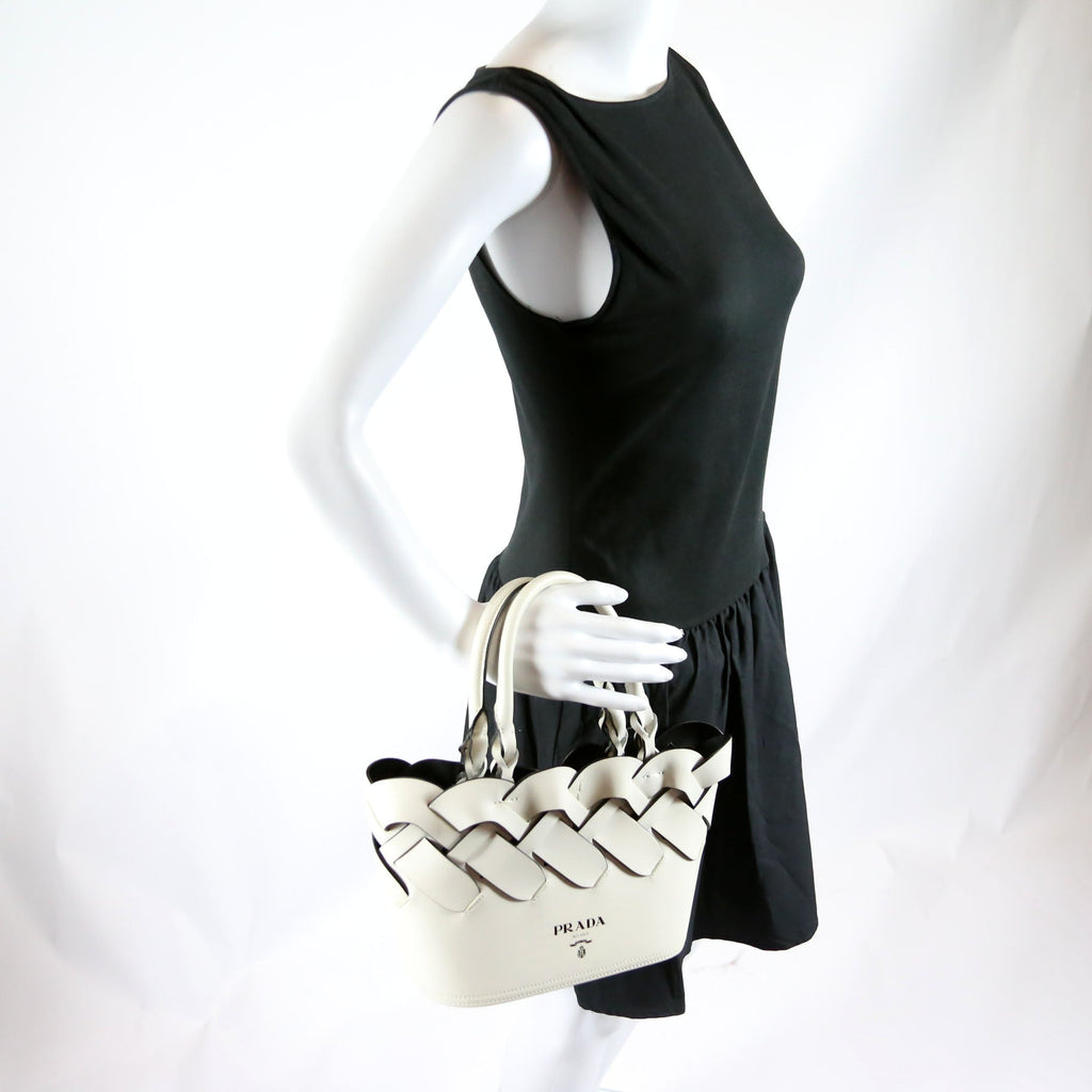 Tress Vitello Intreccio Tote Bag White