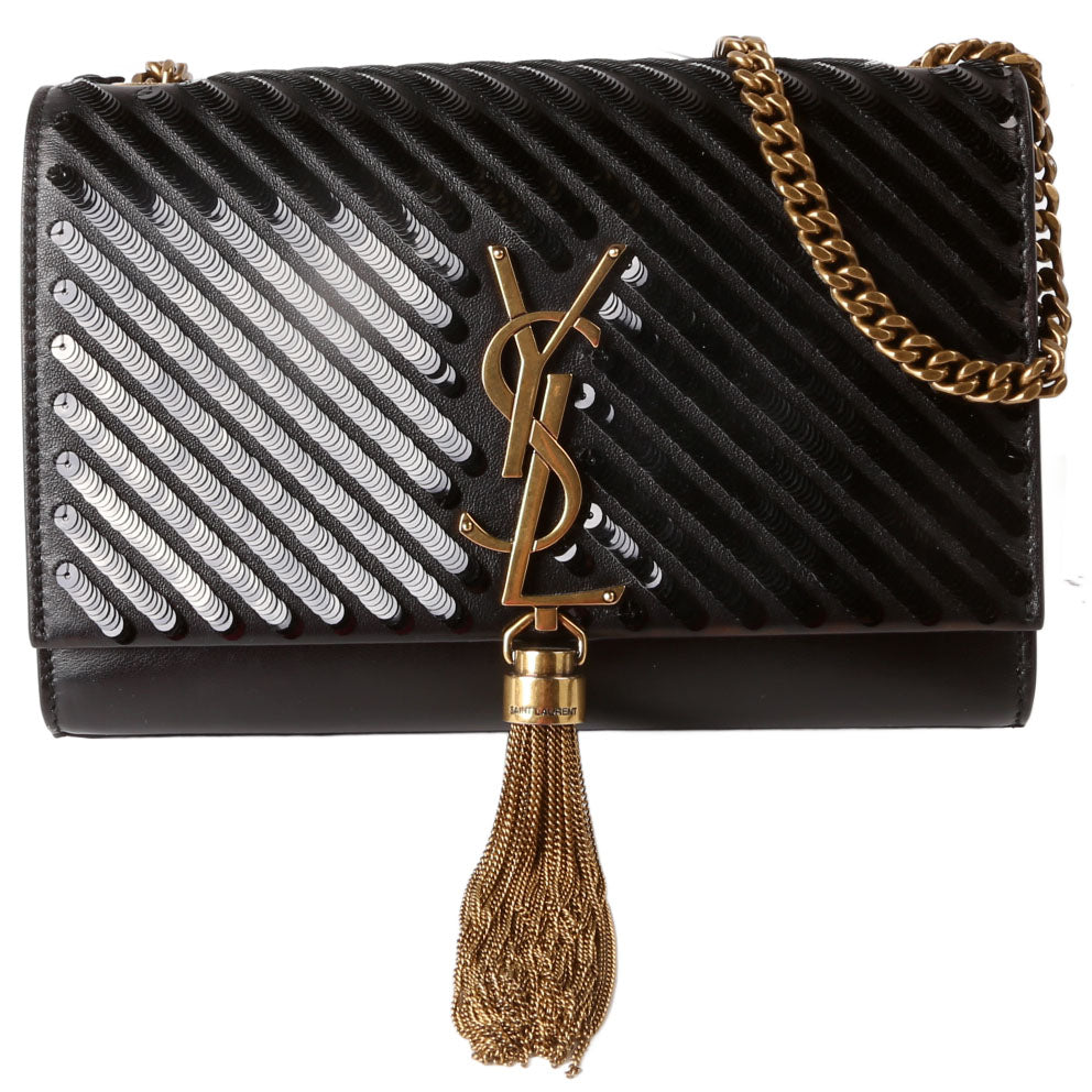 513568 Kate Diagonal Sequin Tassel Medium Black