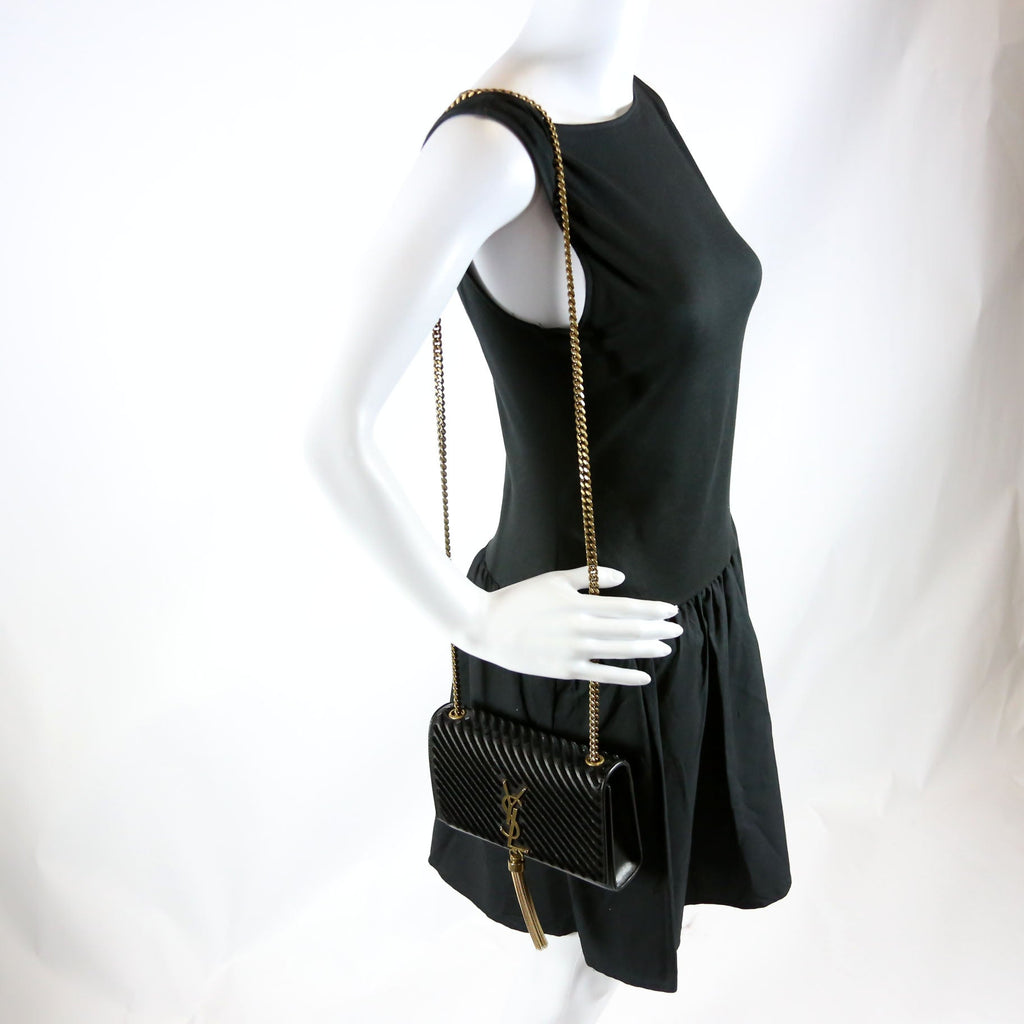 513568 Kate Diagonal Sequin Tassel Medium Black