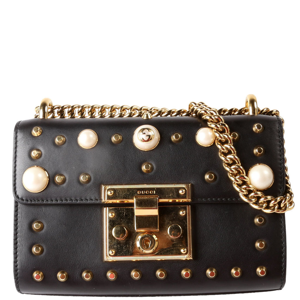 Gucci 432182 Padlock Pearl Leather Small Black/Pearl
