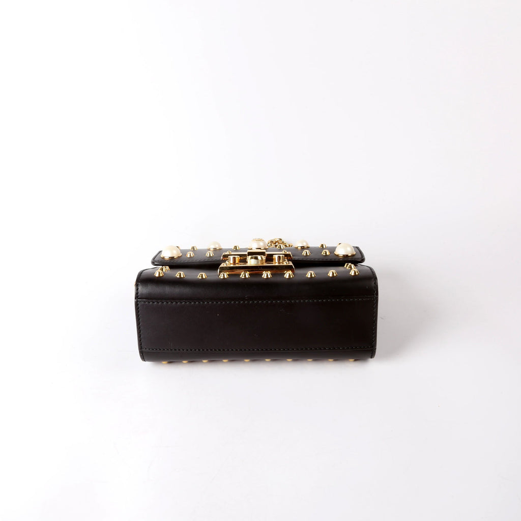 Gucci 432182 Padlock Pearl Leather Small Black/Pearl
