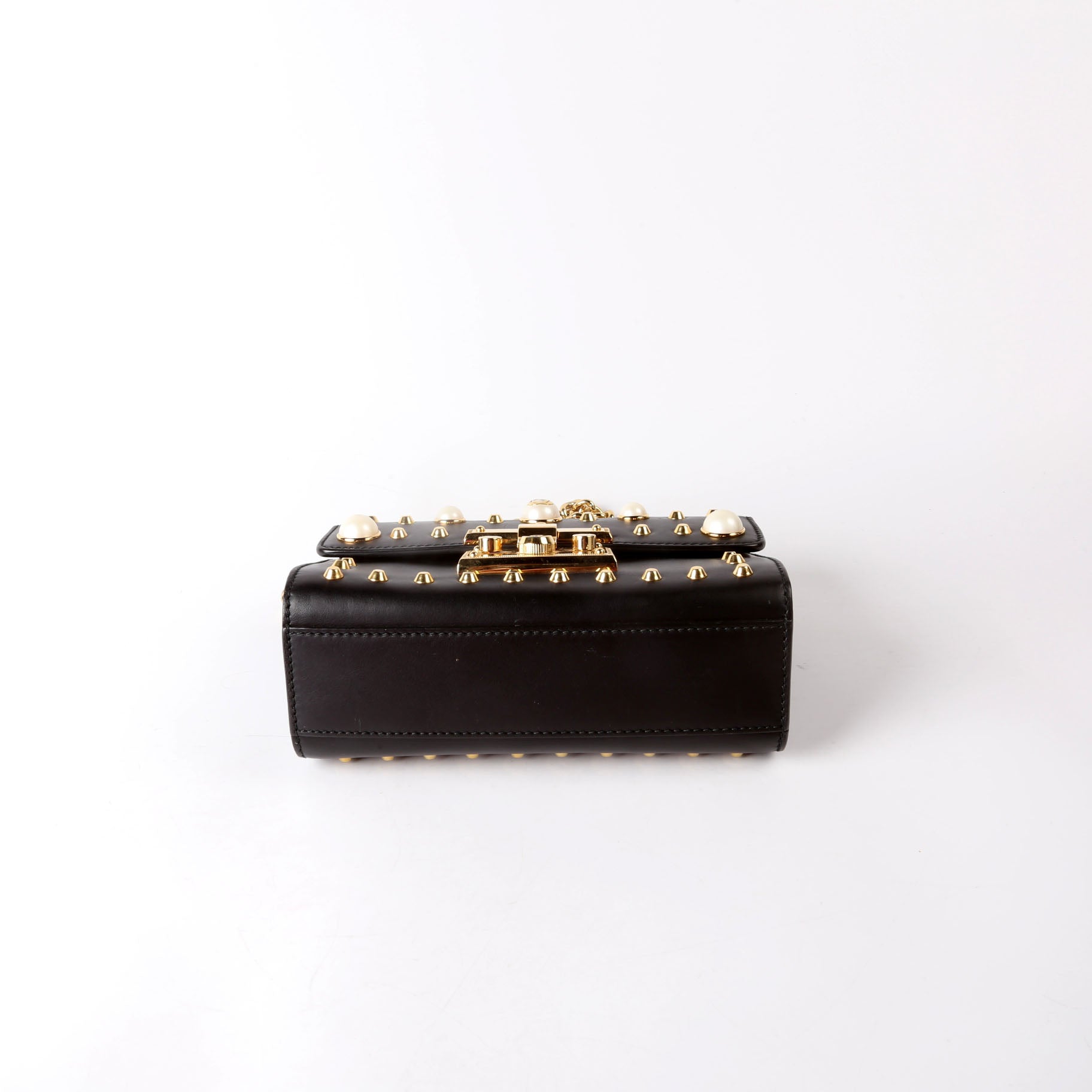 Gucci 432182 Padlock Pearl Leather Small Black/Pearl