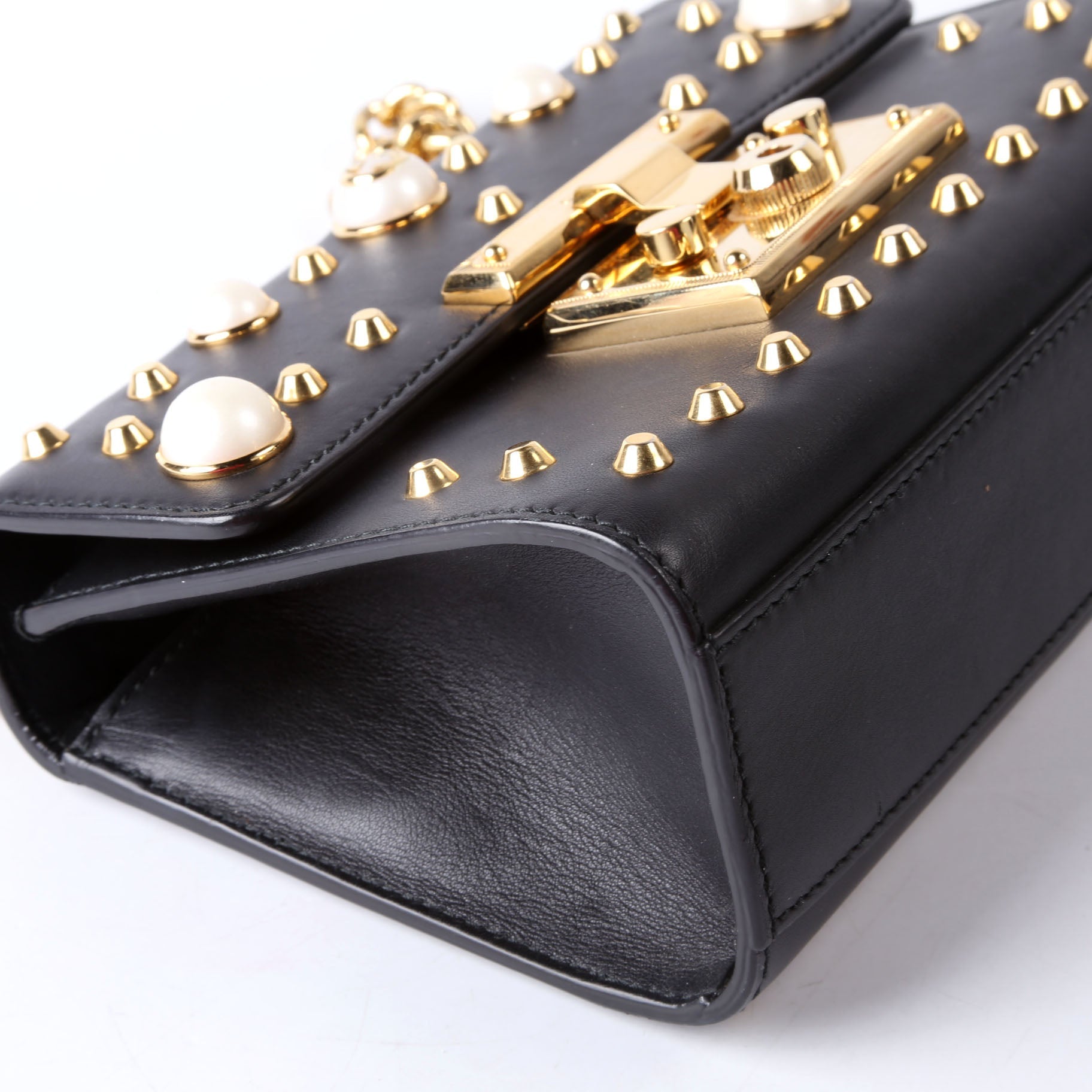 Gucci 432182 Padlock Pearl Leather Small Black/Pearl