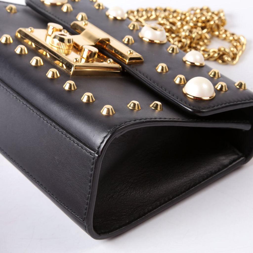 Gucci 432182 Padlock Pearl Leather Small Black/Pearl
