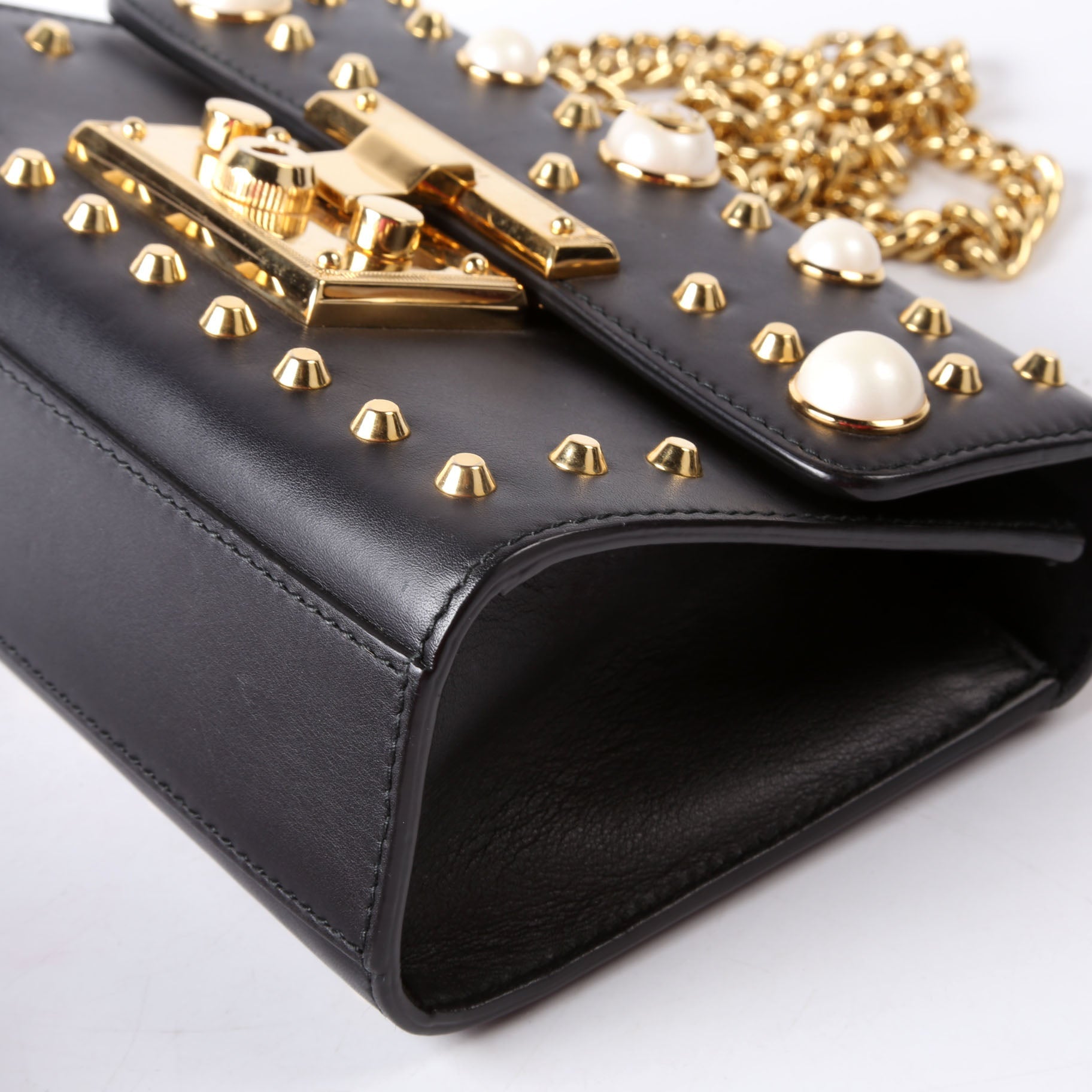 Gucci 432182 Padlock Pearl Leather Small Black/Pearl