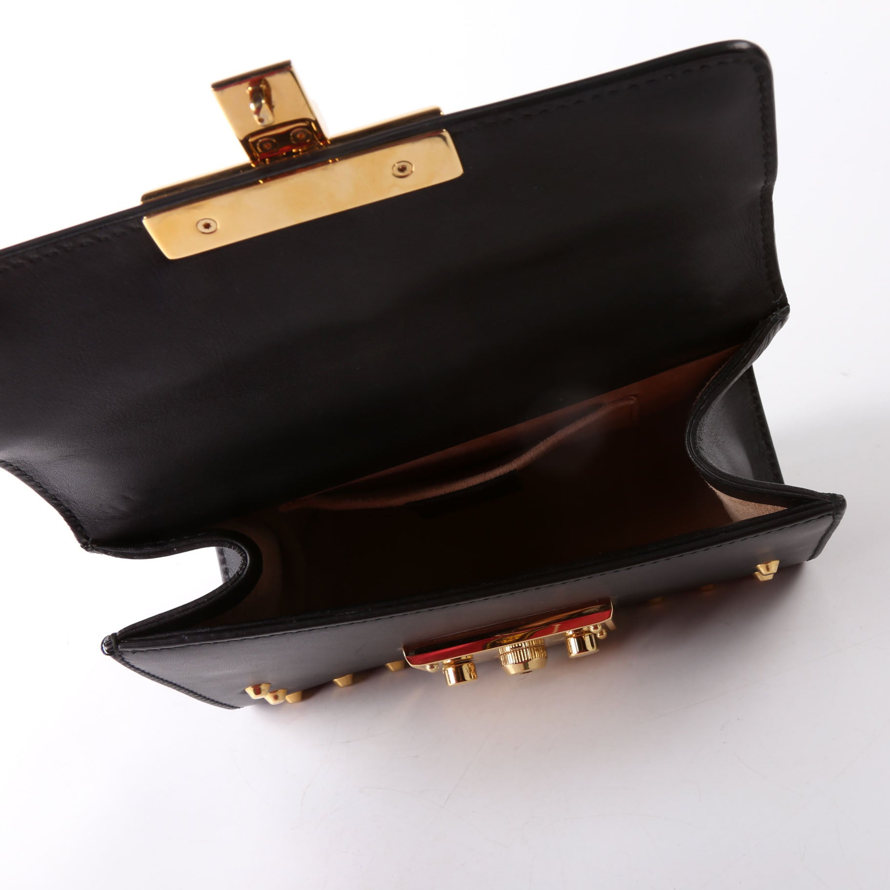 Gucci 432182 Padlock Pearl Leather Small Black/Pearl