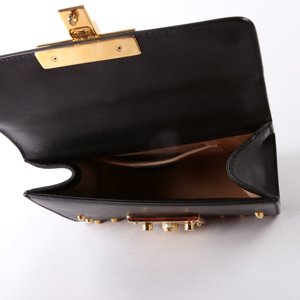 Gucci 432182 Padlock Pearl Leather Small Black/Pearl