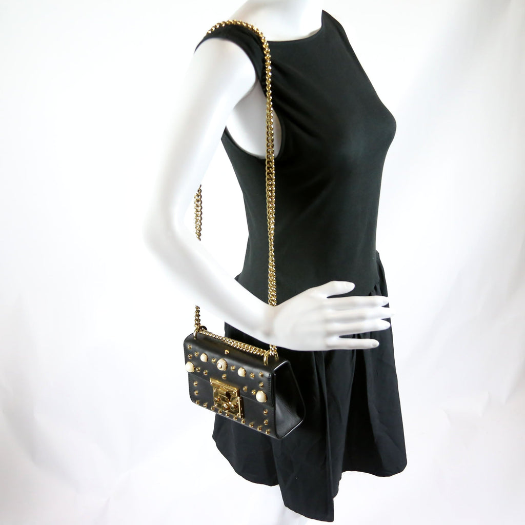 Gucci 432182 Padlock Pearl Leather Small Black/Pearl