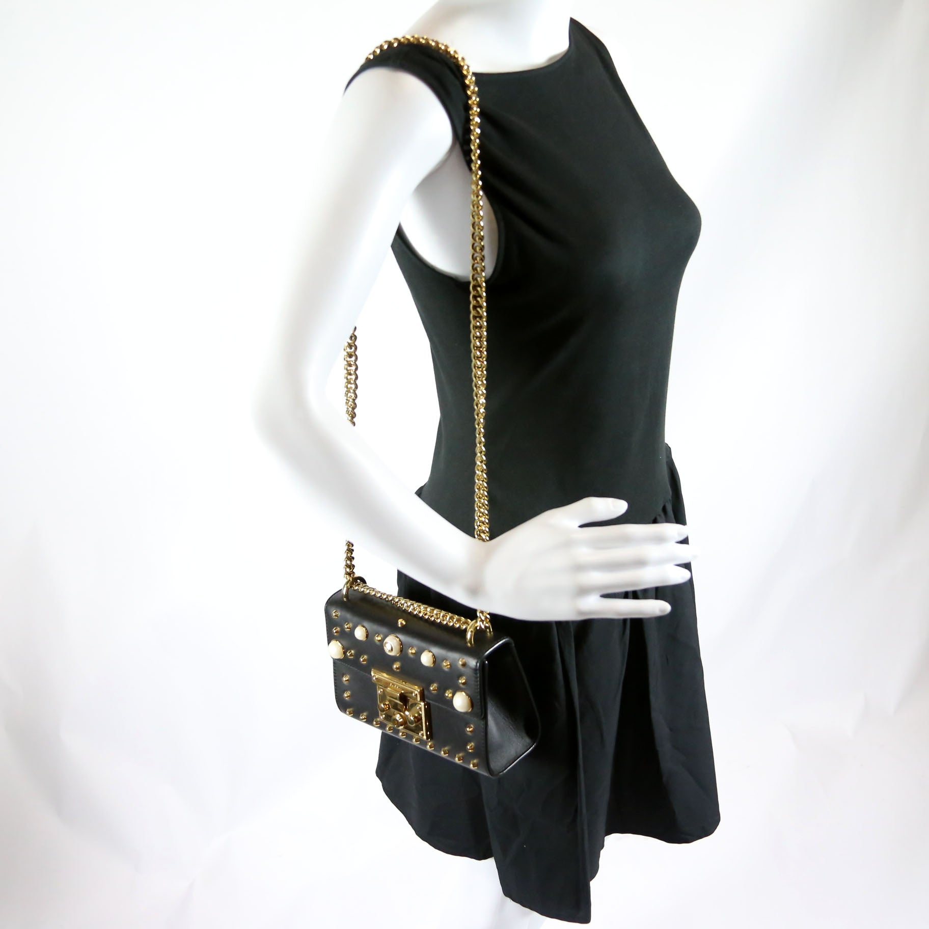 Gucci 432182 Padlock Pearl Leather Small Black/Pearl