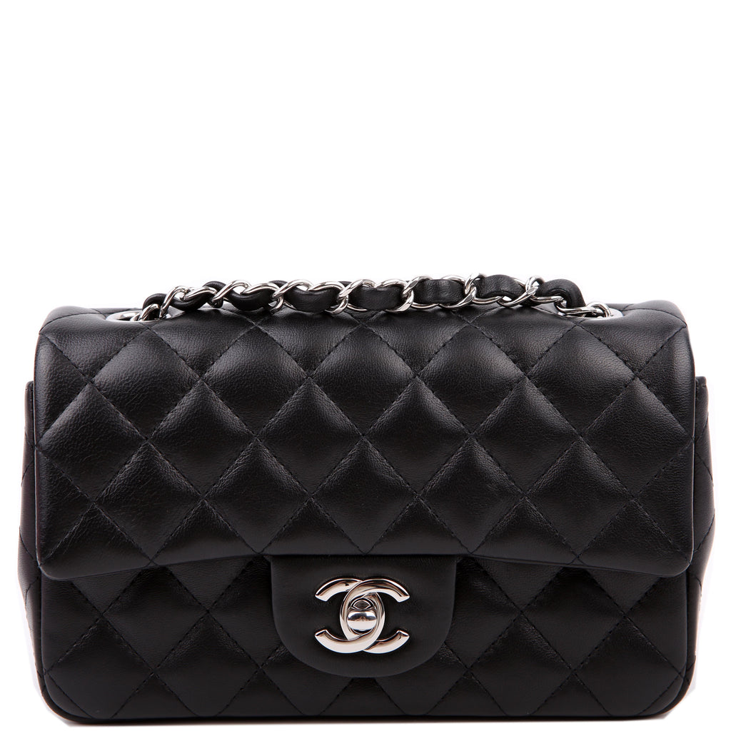 Classic Flap Mini Rectangle Lambskin RFID Black/Silver