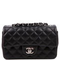 Classic Flap Mini Rectangle Lambskin RFID Black/Silver