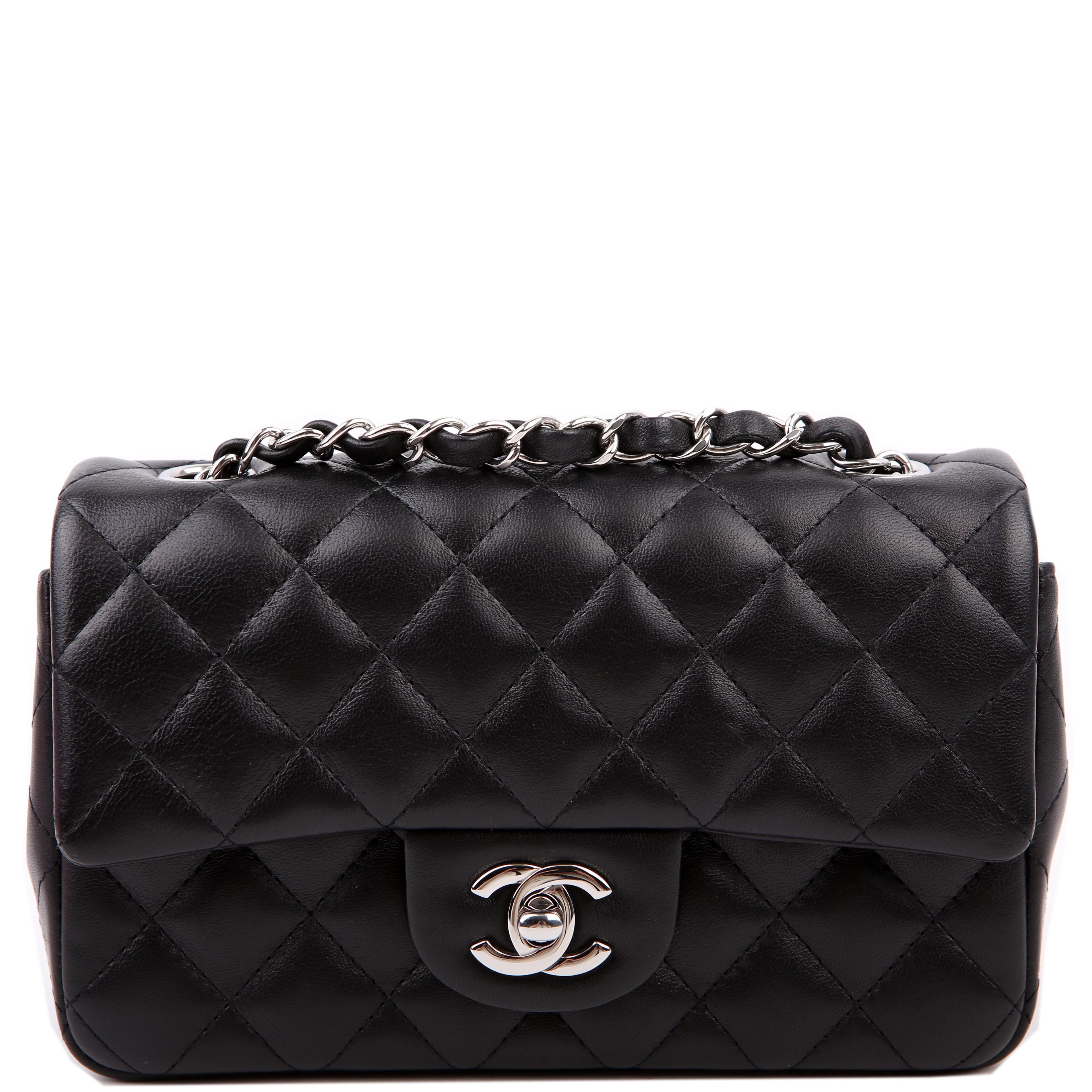 Classic Flap Mini Rectangle Lambskin RFID Black/Silver