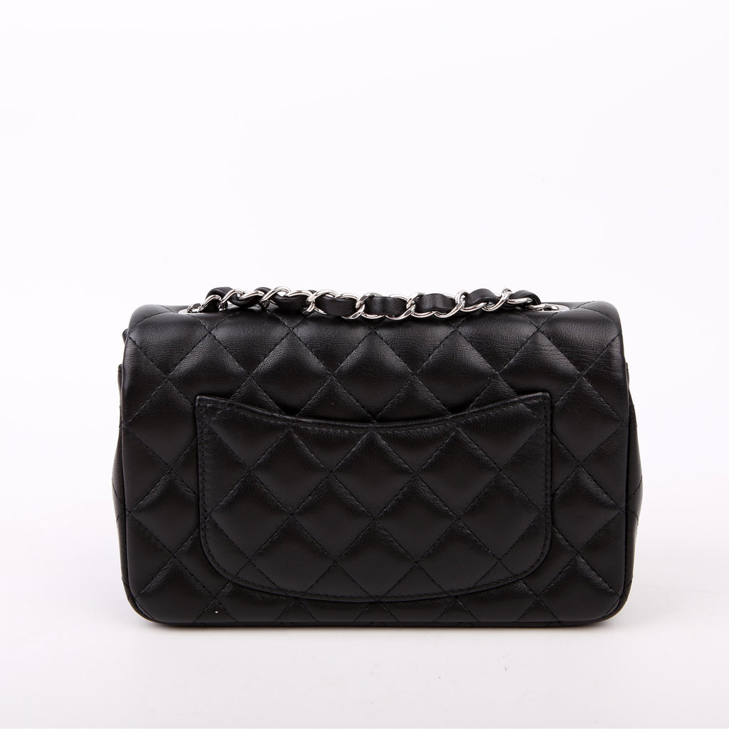 Classic Flap Mini Rectangle Lambskin RFID Black/Silver