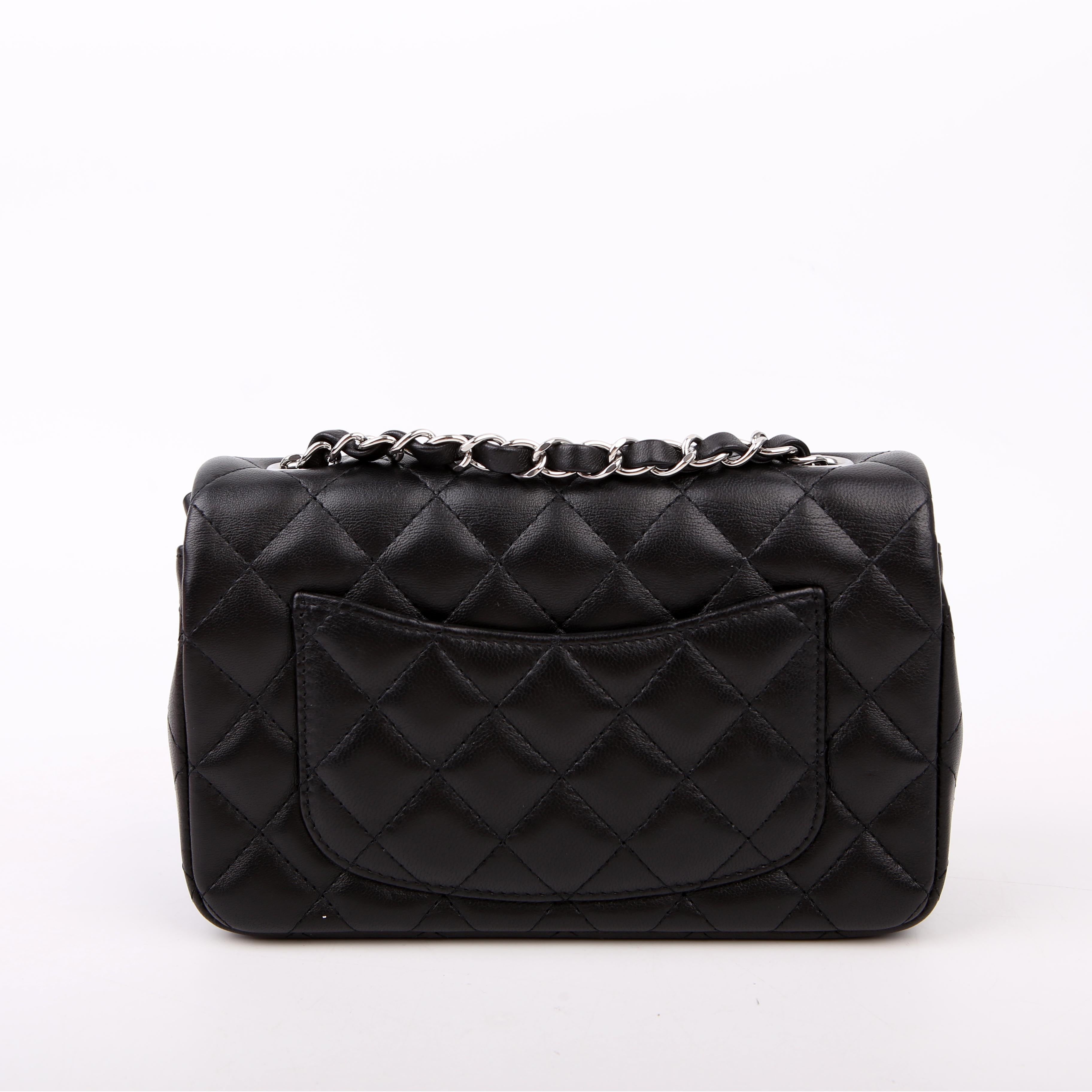 Classic Flap Mini Rectangle Lambskin RFID Black/Silver