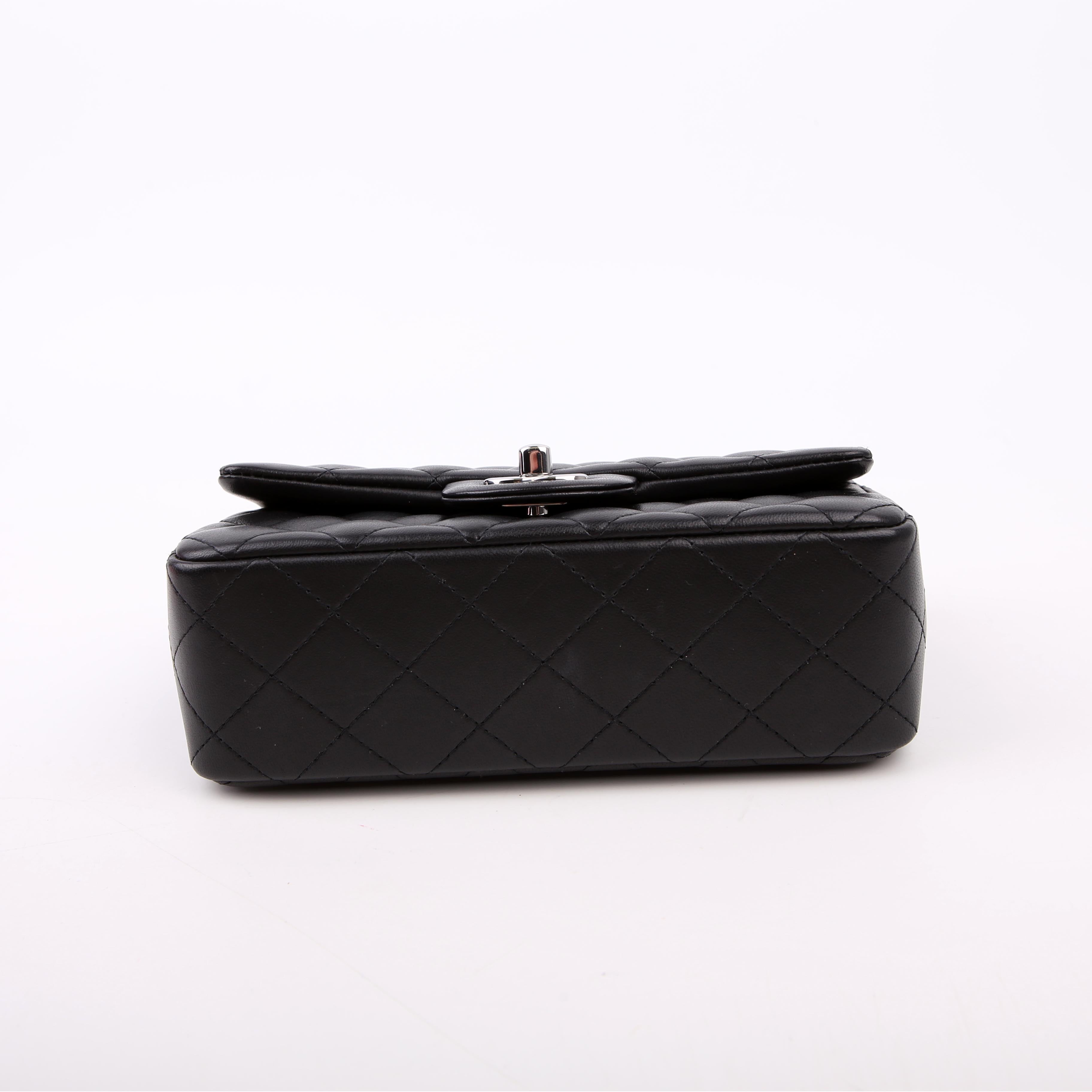 Classic Flap Mini Rectangle Lambskin RFID Black/Silver