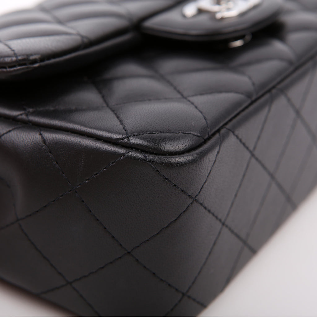 Classic Flap Mini Rectangle Lambskin RFID Black/Silver