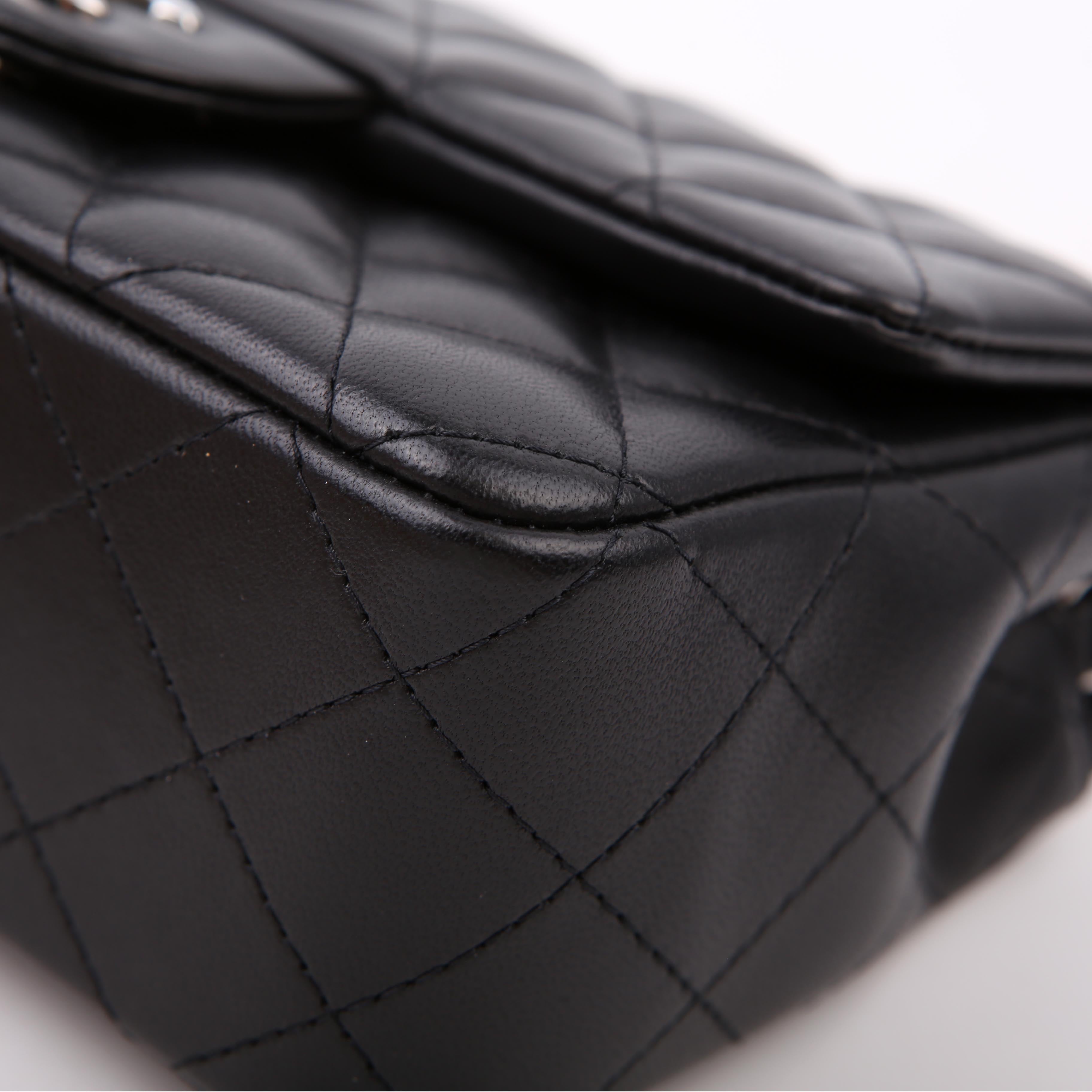 Classic Flap Mini Rectangle Lambskin RFID Black/Silver
