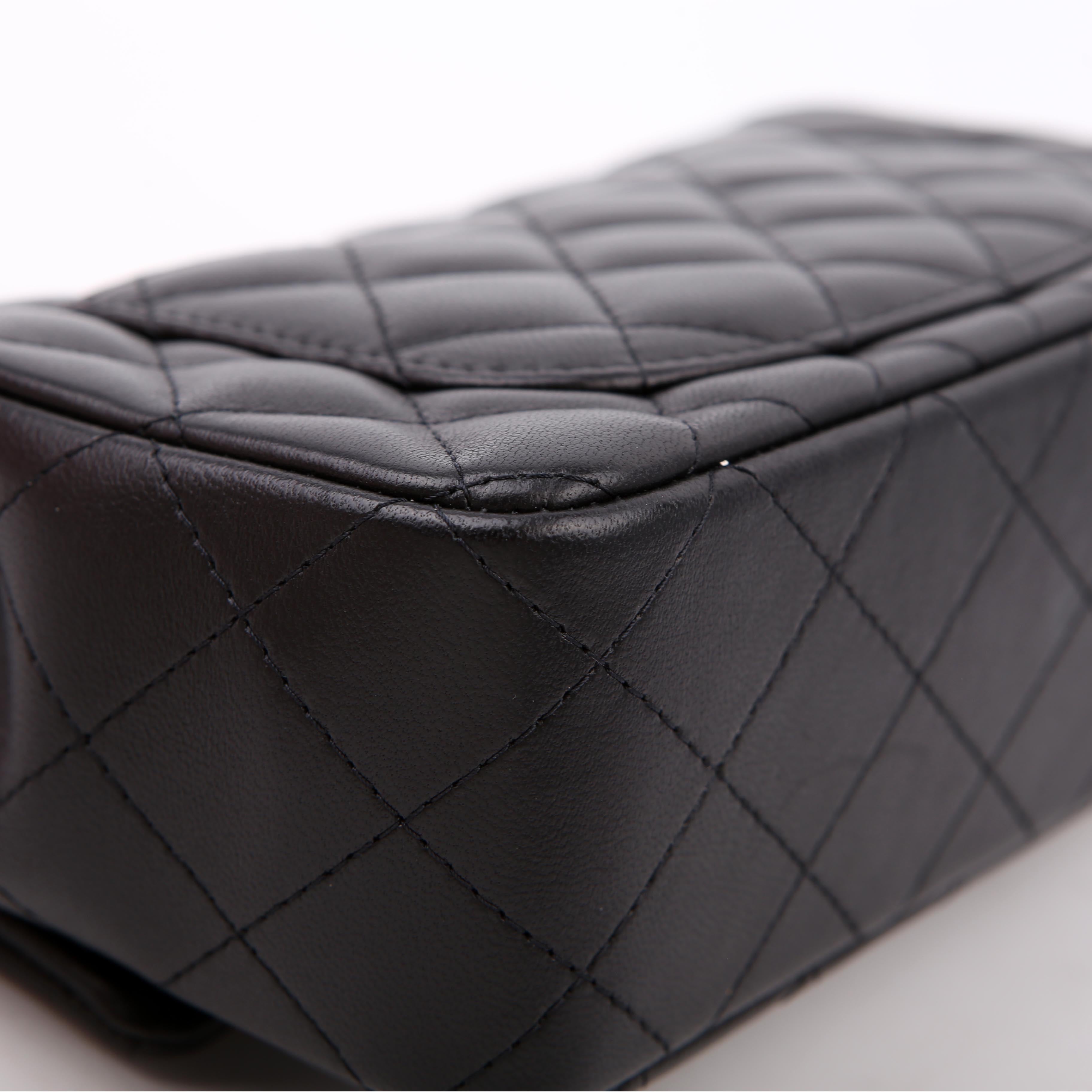 Classic Flap Mini Rectangle Lambskin RFID Black/Silver