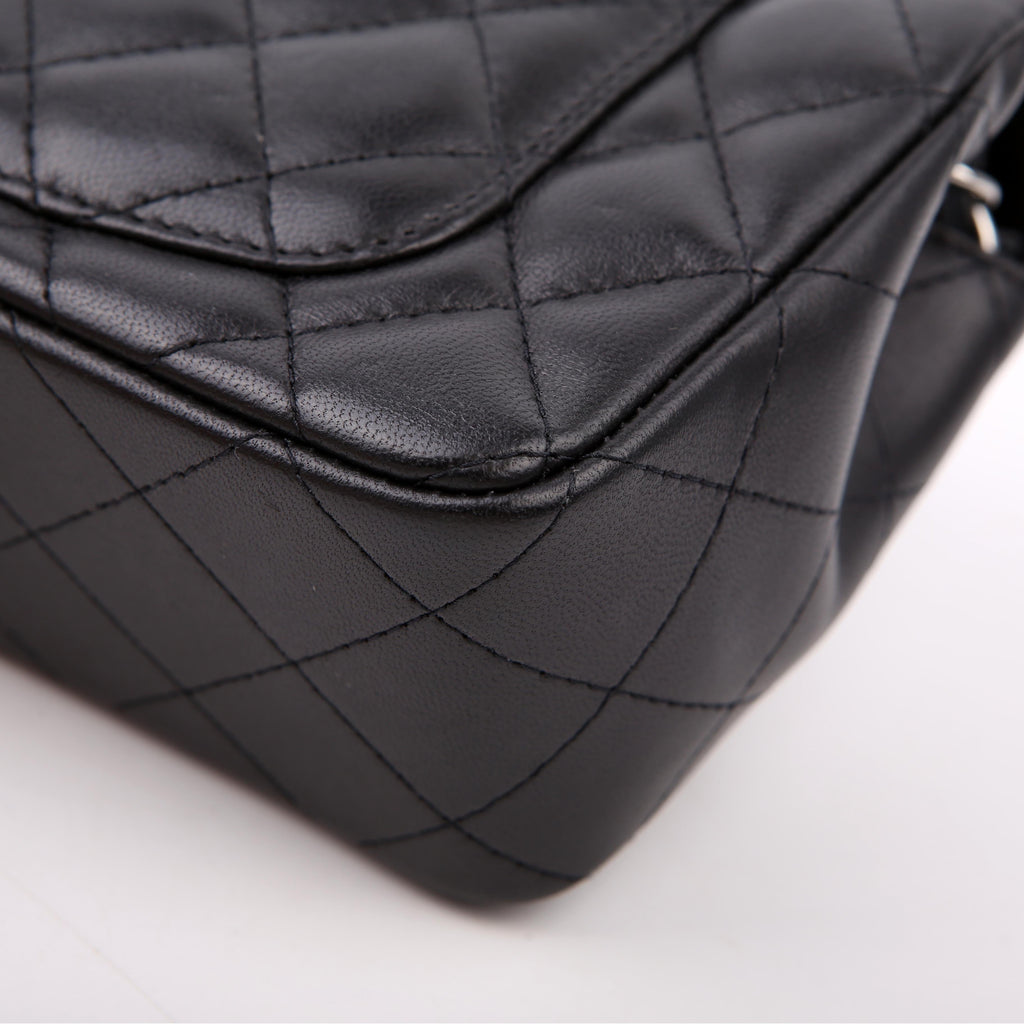 Classic Flap Mini Rectangle Lambskin RFID Black/Silver