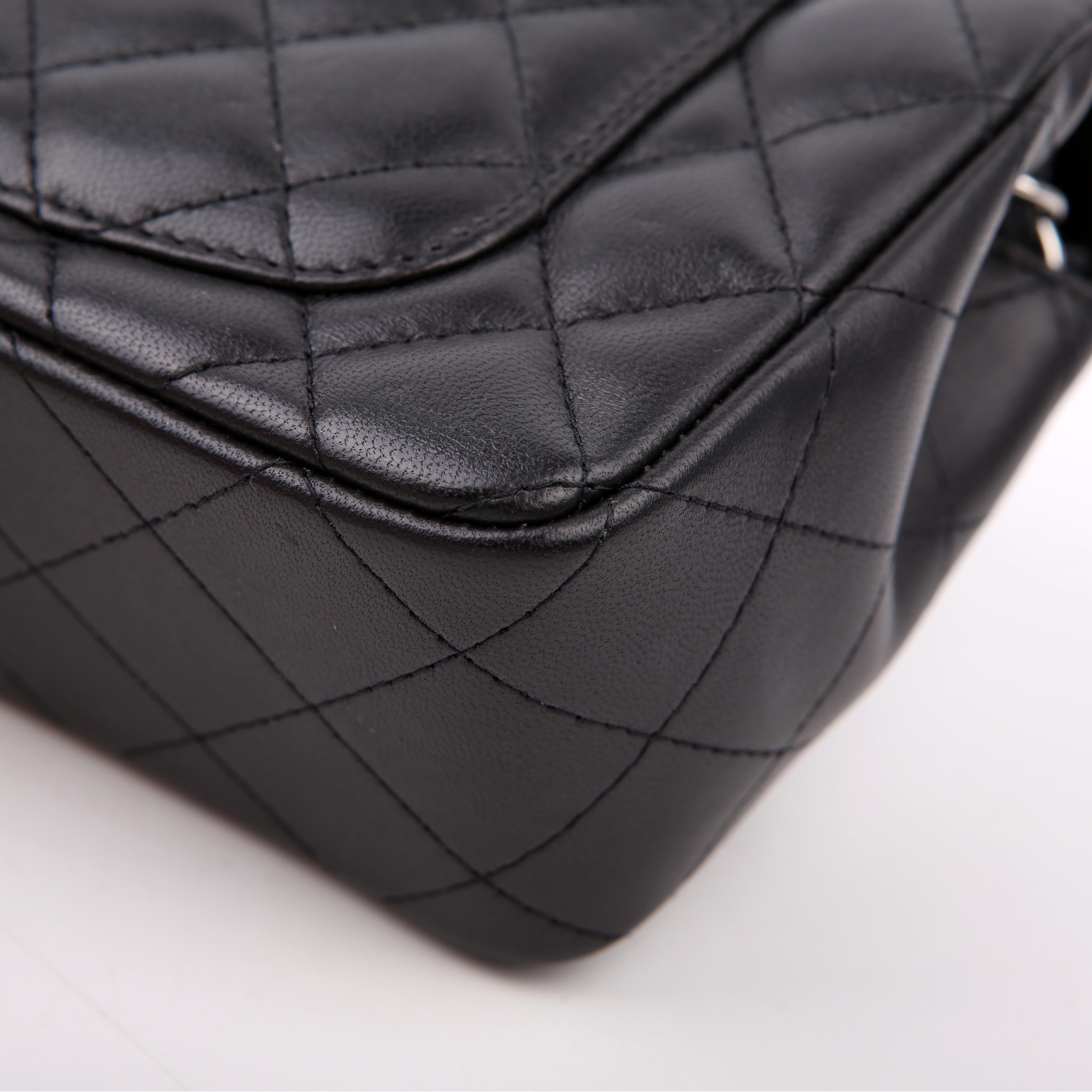 Classic Flap Mini Rectangle Lambskin RFID Black/Silver