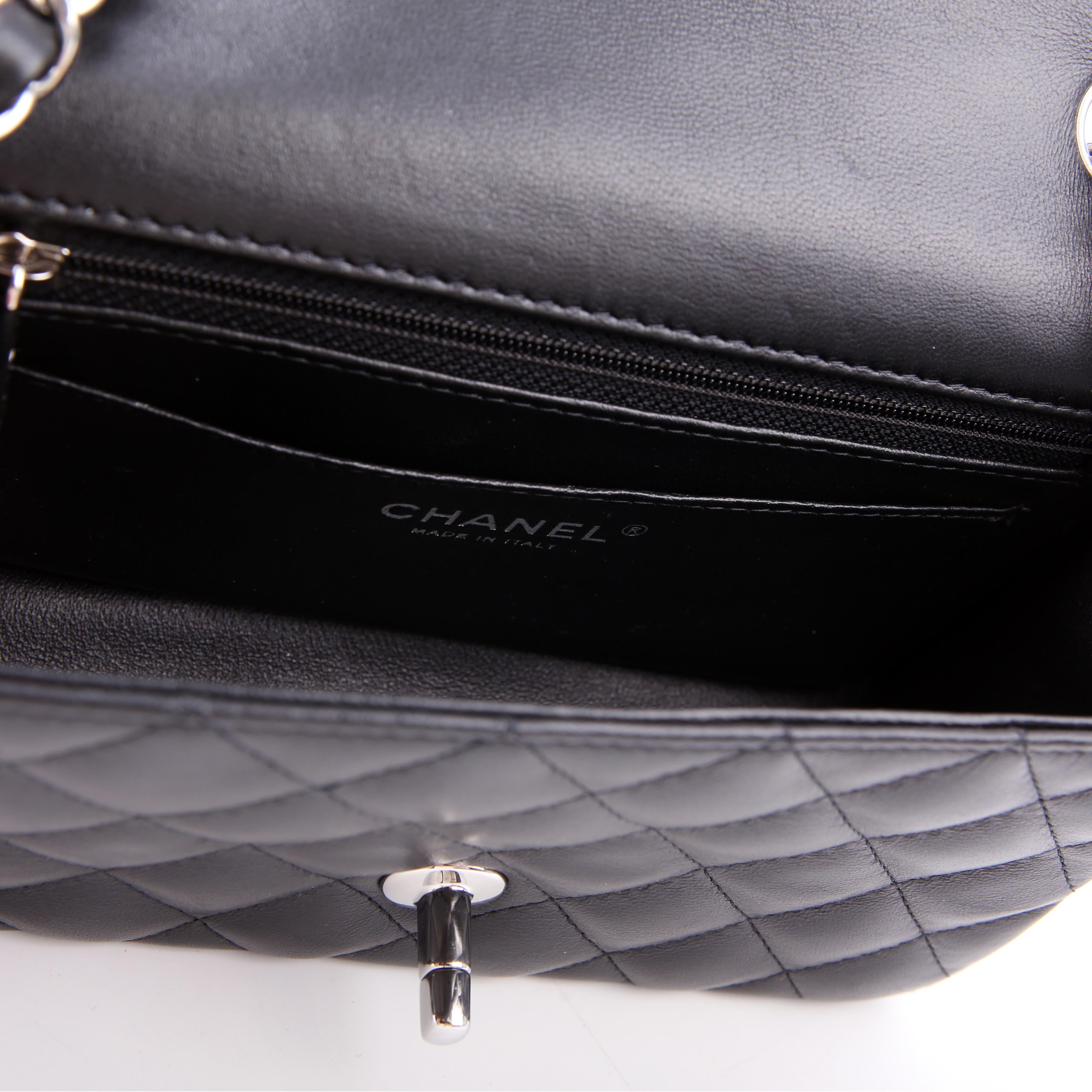 Classic Flap Mini Rectangle Lambskin RFID Black/Silver