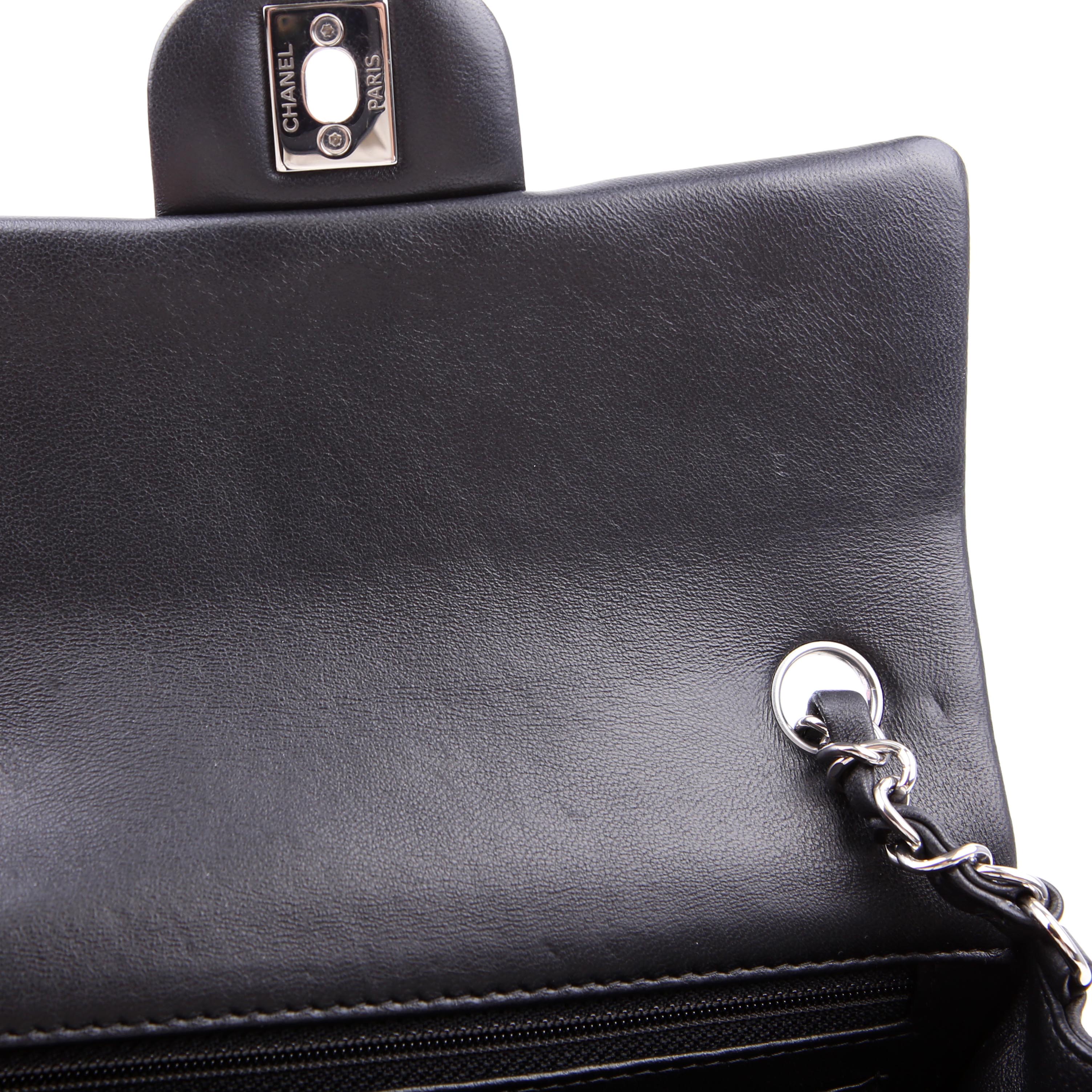 Classic Flap Mini Rectangle Lambskin RFID Black/Silver