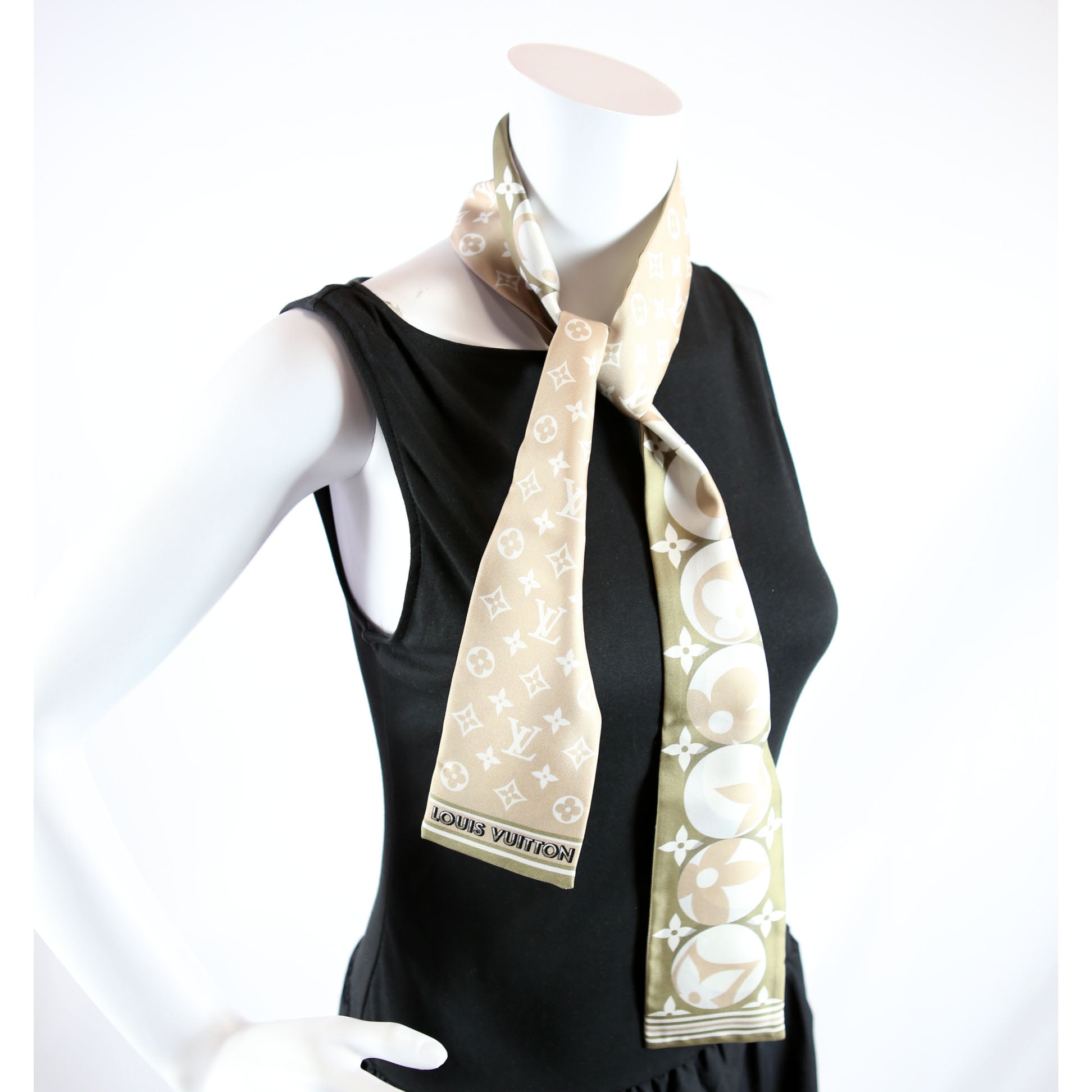 Monogram Marbles Bandeau Silk Scarf Green/Beige