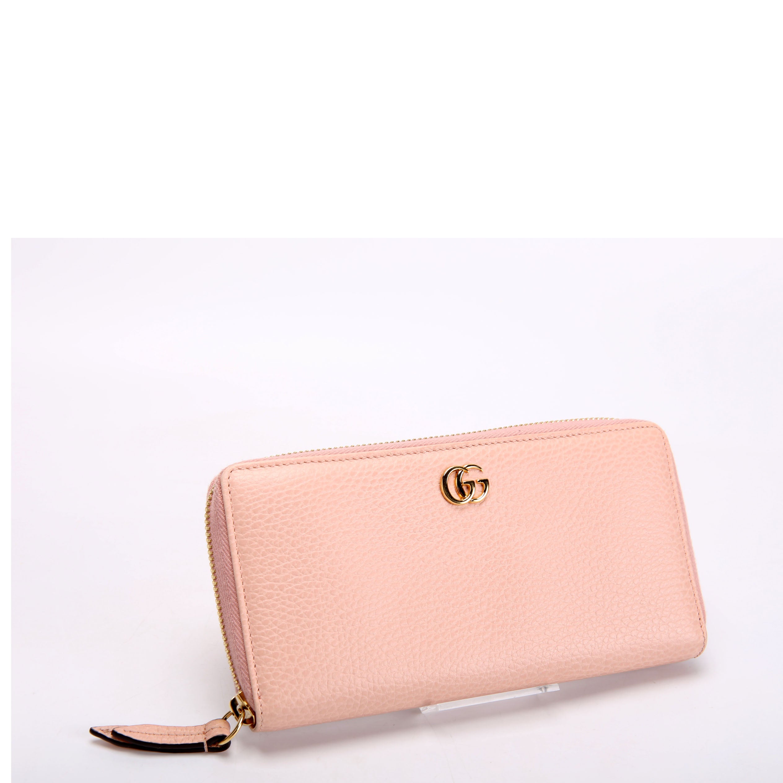 Gucci 456117 GG Leather Zip Around Wallet Pink