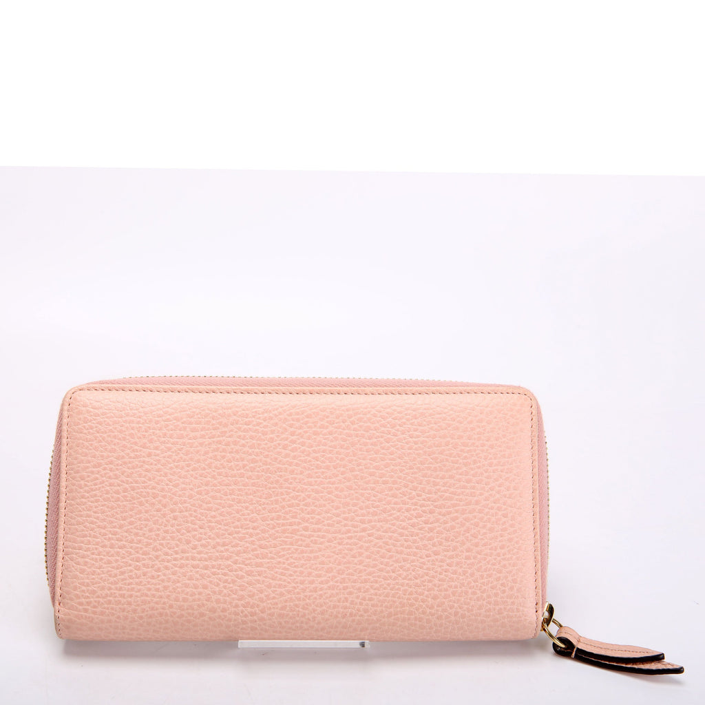 Gucci 456117 GG Leather Zip Around Wallet Pink