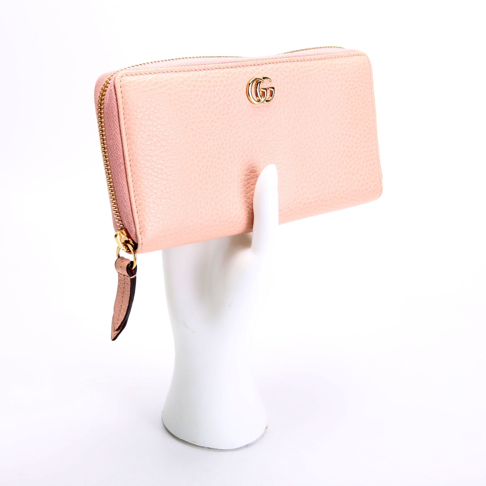 Gucci 456117 GG Leather Zip Around Wallet Pink