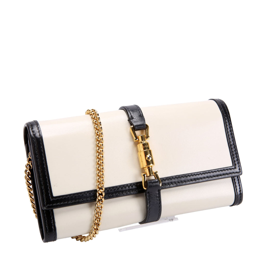Gucci 652681 Jackie 1961 Chain Wallet Black/Ivory