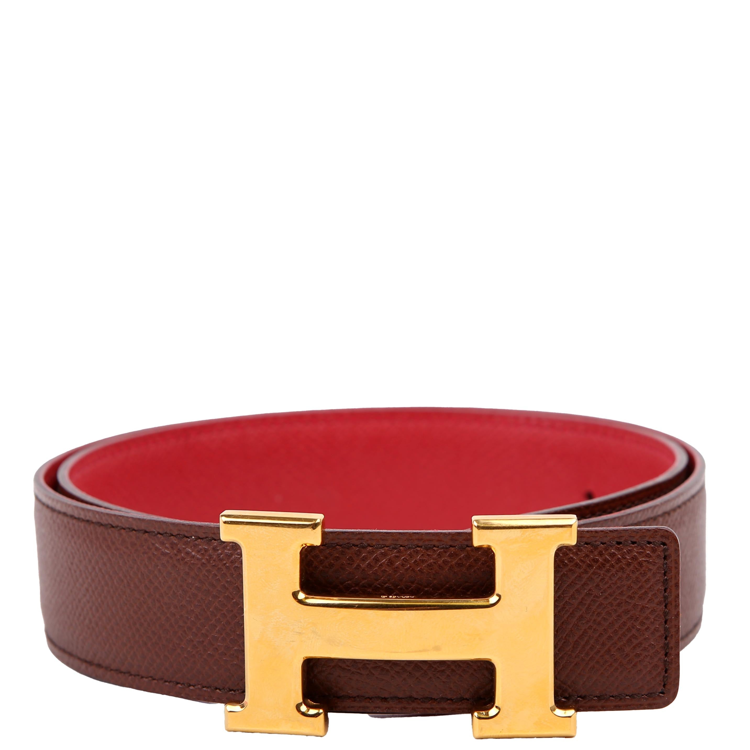 Hermes Constance H Reversible Belt Size 70 Burgundy/Red