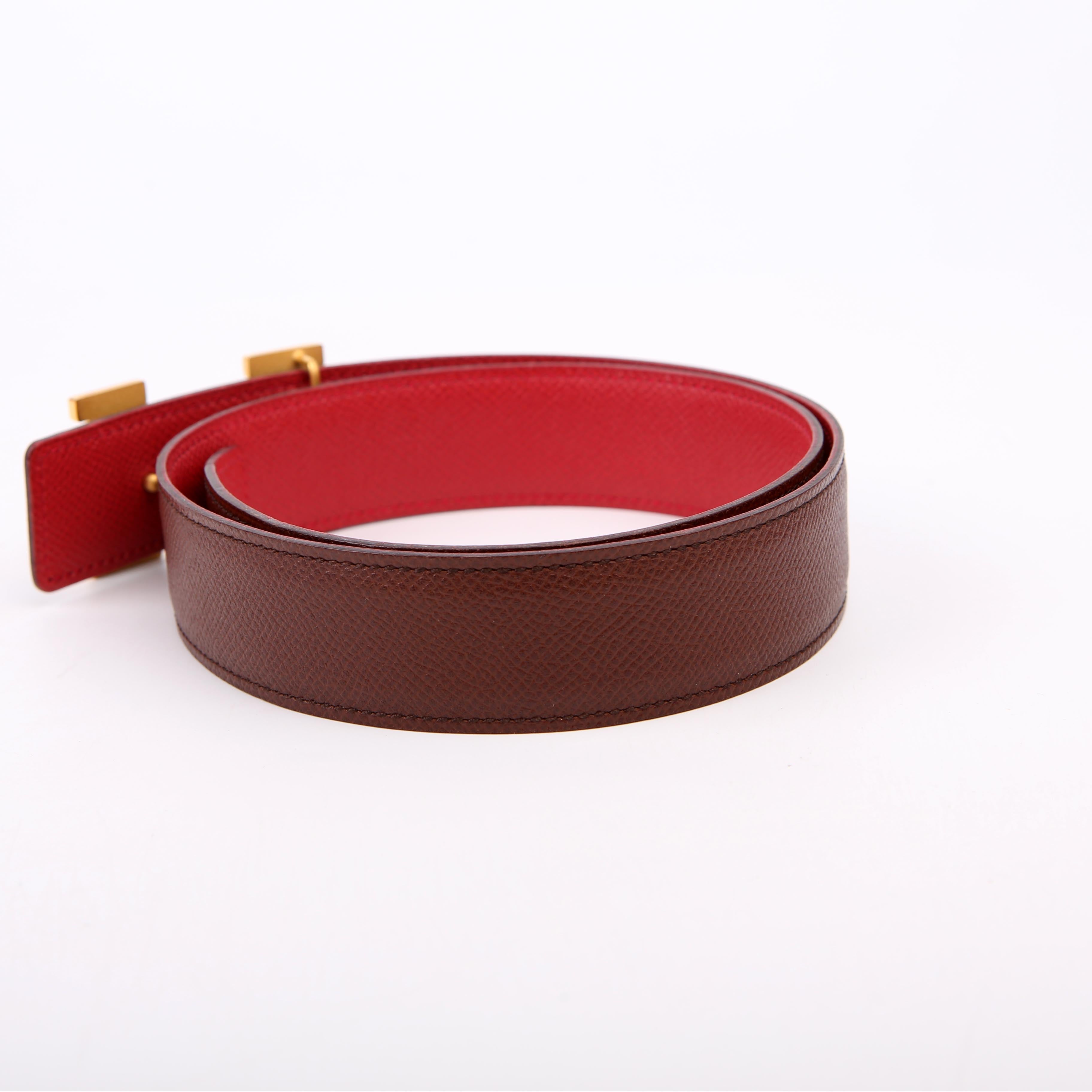 Hermes Constance H Reversible Belt Size 70 Burgundy/Red