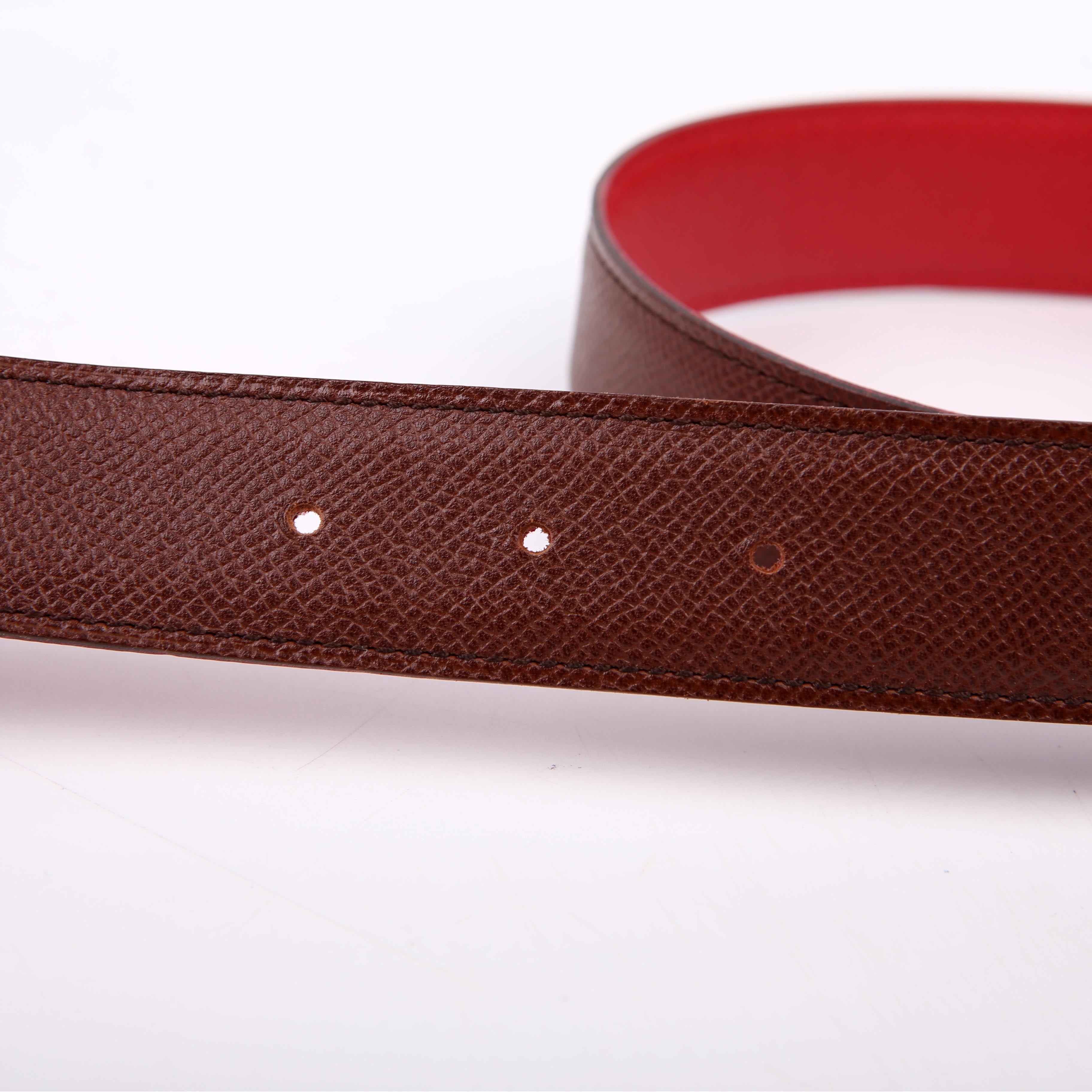 Hermes Constance H Reversible Belt Size 70 Burgundy/Red