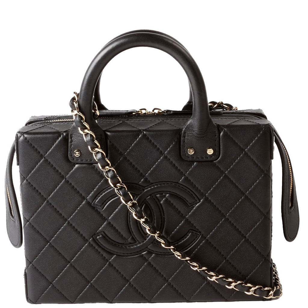 Studded Square Vanity Case Calfskin RFID Black