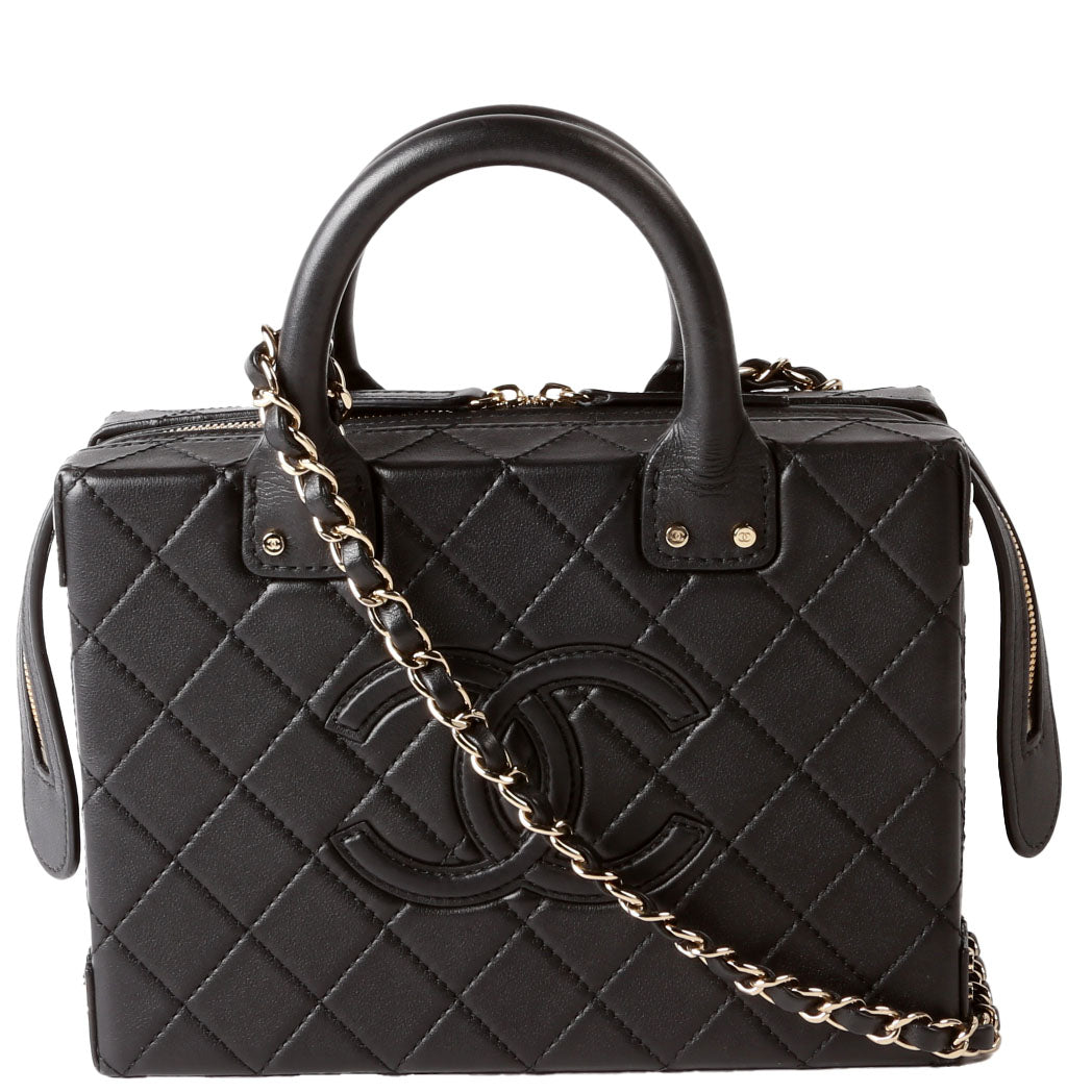 Studded Square Vanity Case Calfskin RFID Black