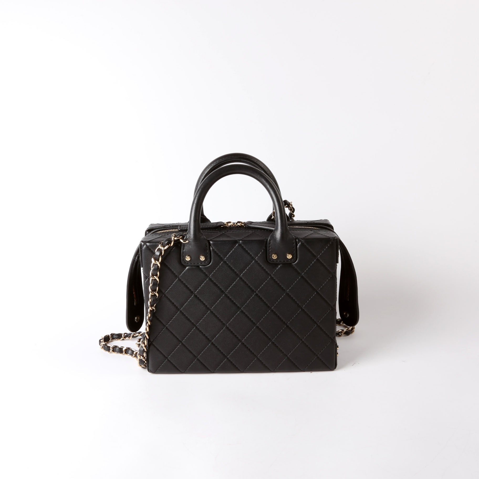 Studded Square Vanity Case Calfskin RFID Black