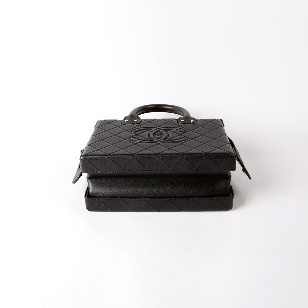 Studded Square Vanity Case Calfskin RFID Black