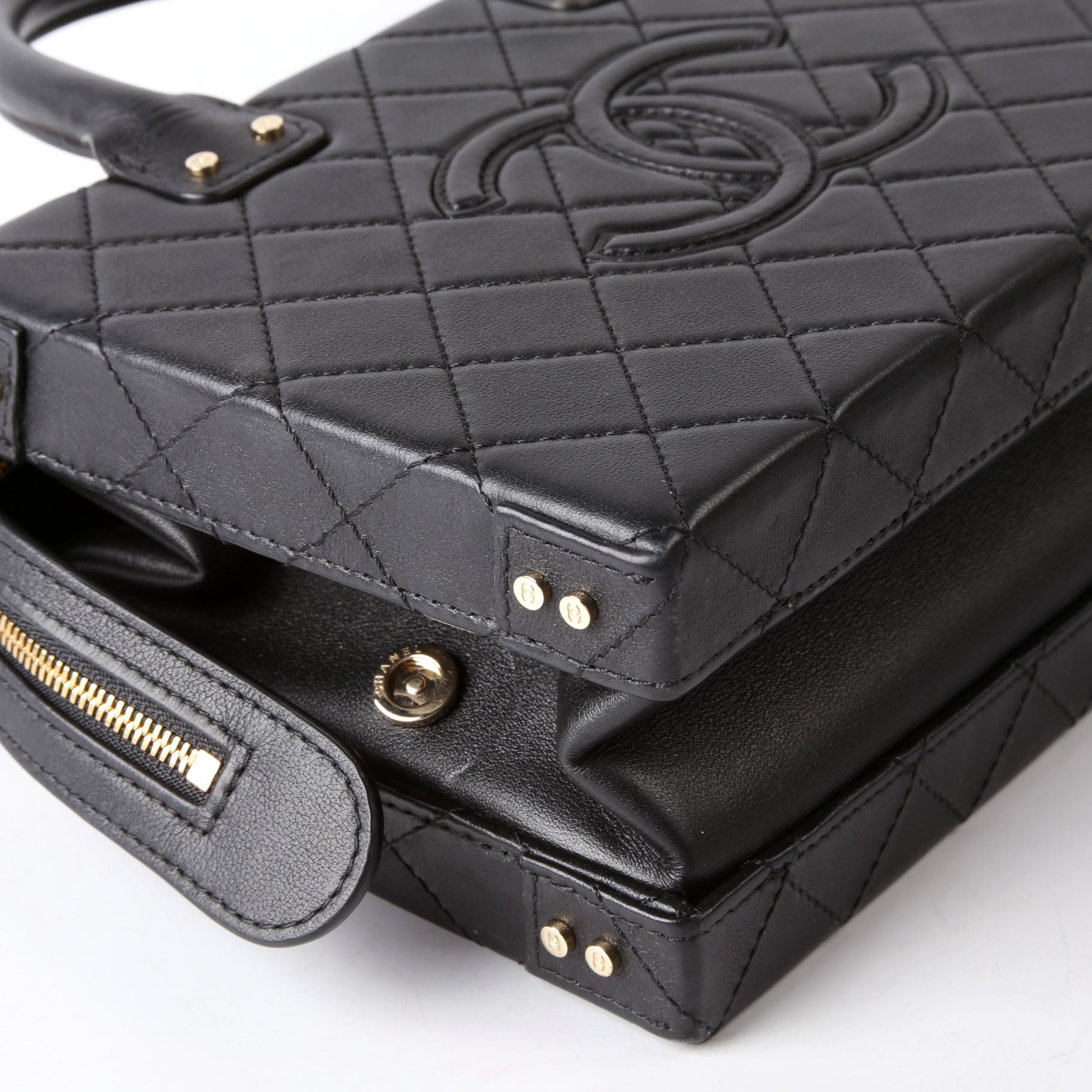 Studded Square Vanity Case Calfskin RFID Black