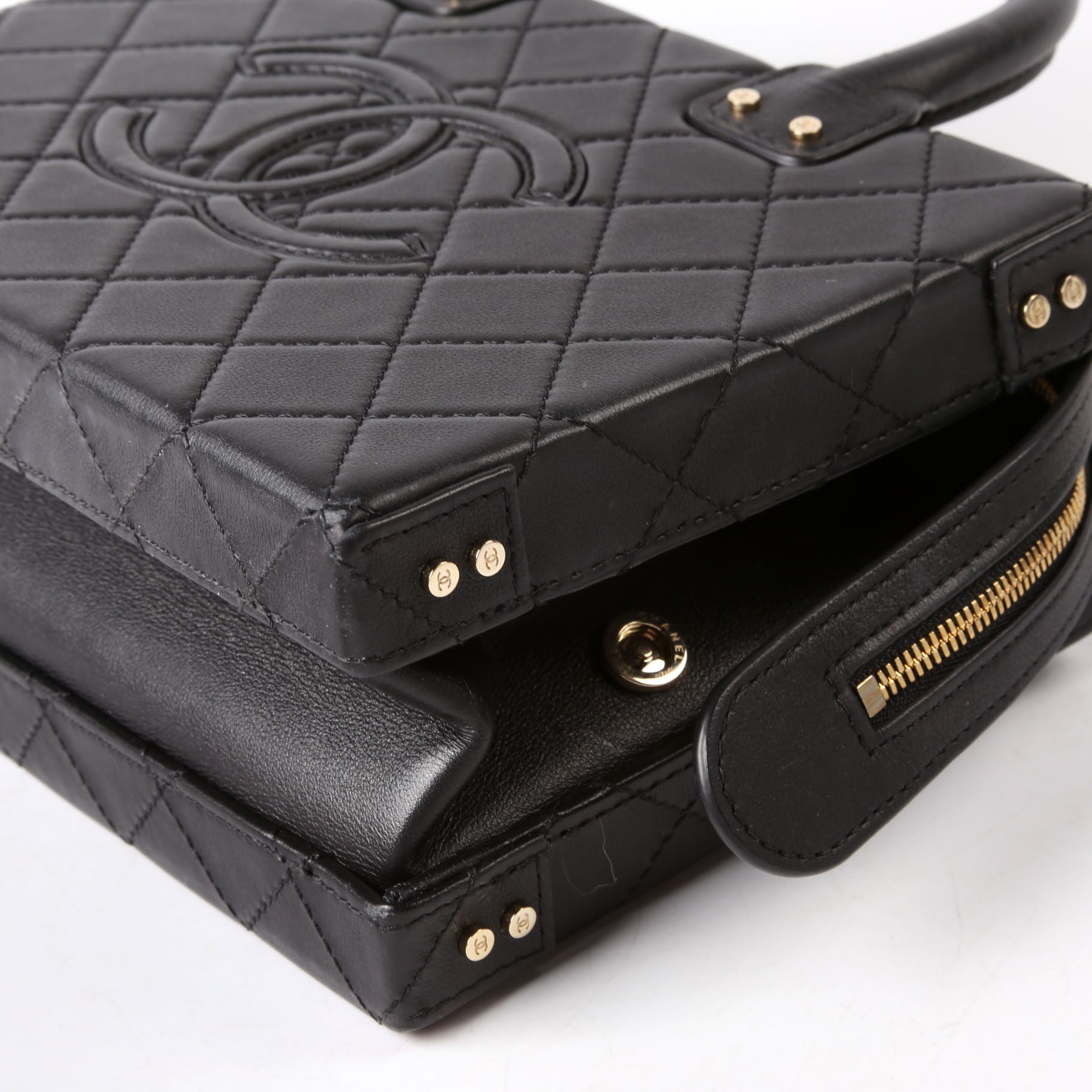 Studded Square Vanity Case Calfskin RFID Black