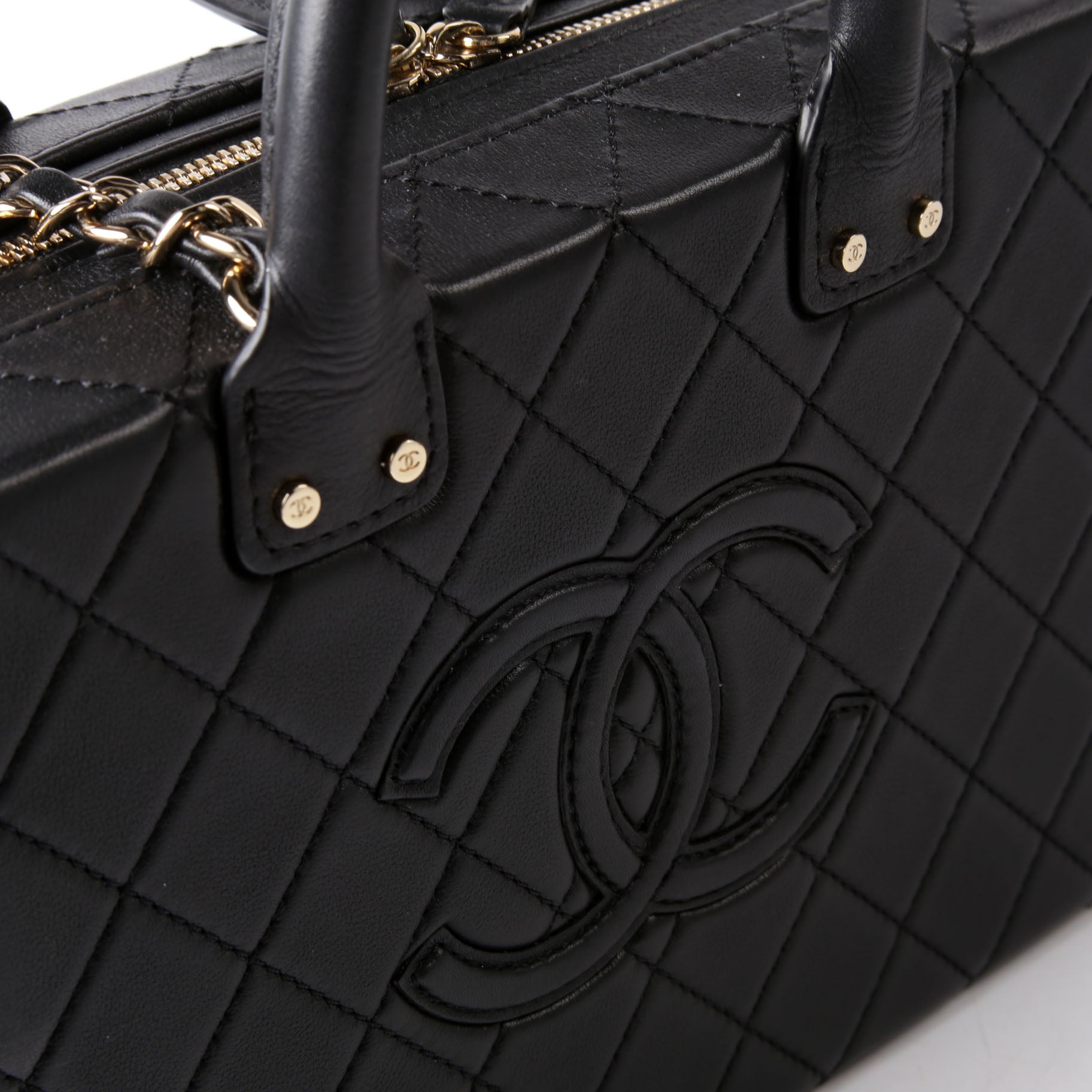 Studded Square Vanity Case Calfskin RFID Black