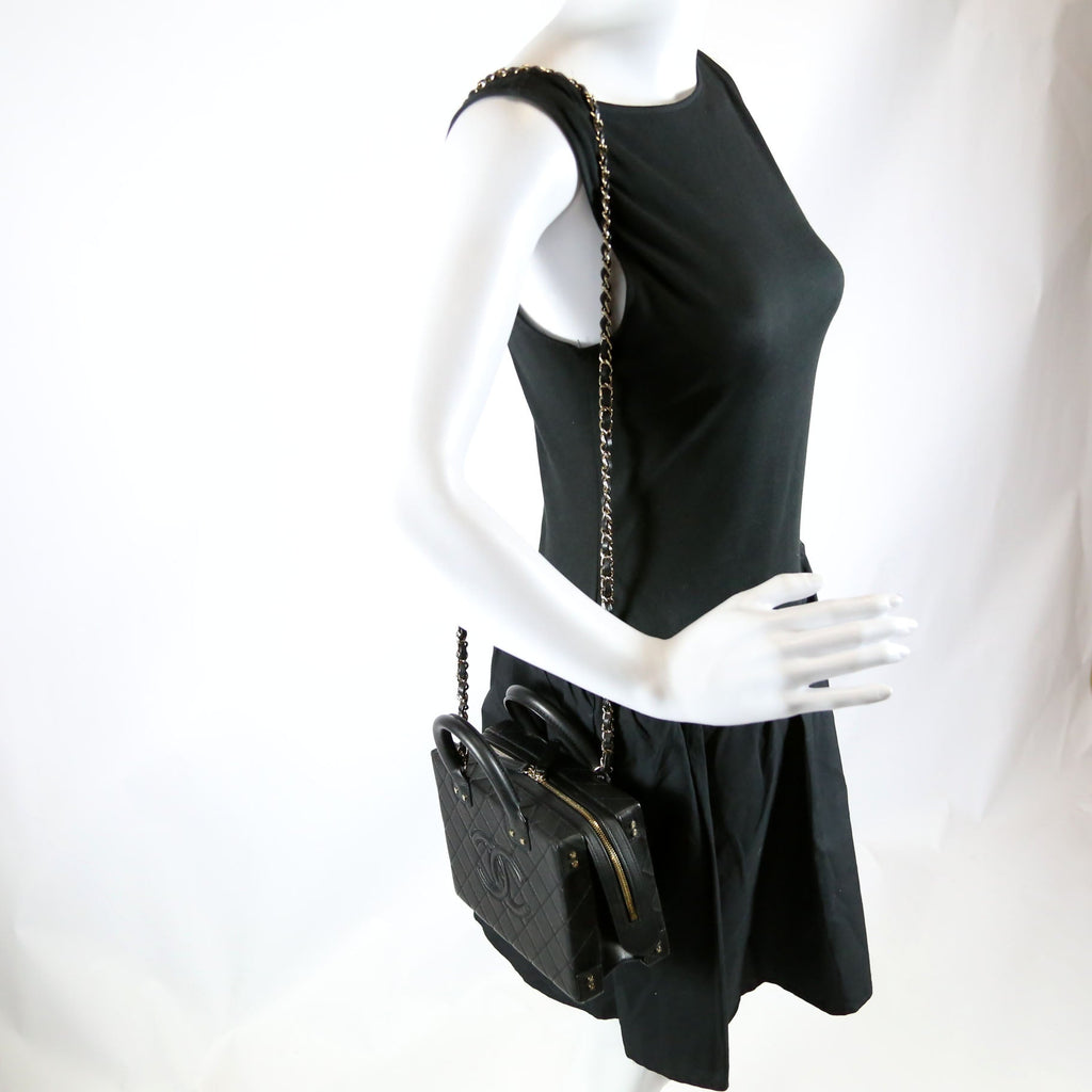 Studded Square Vanity Case Calfskin RFID Black