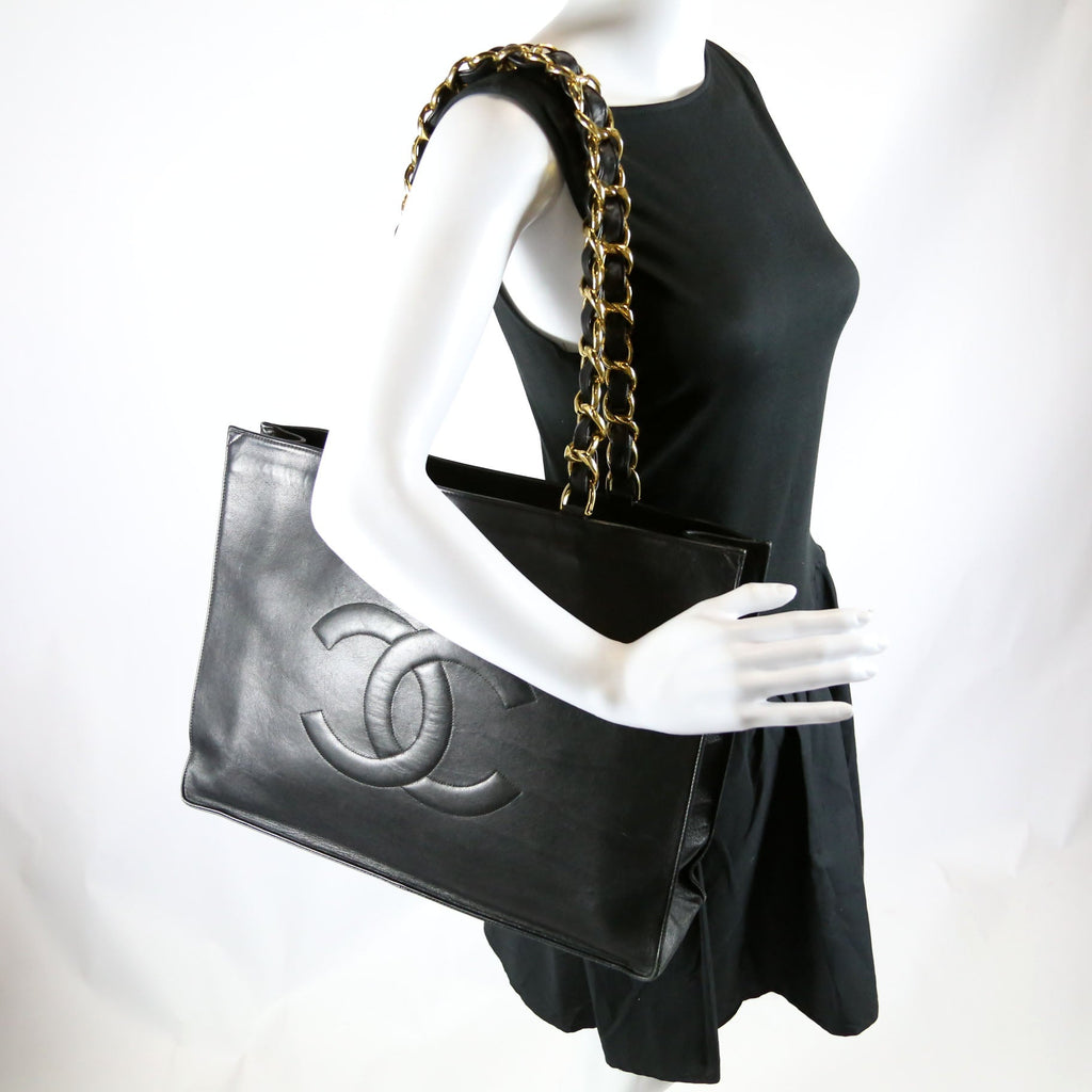 CC Lambskin Chain Tote Extra Large Vintage Black