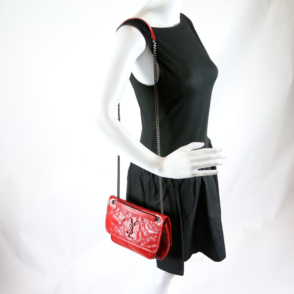 SAINT LAURENT Niki Baby Crinkle Leather 533037 Red