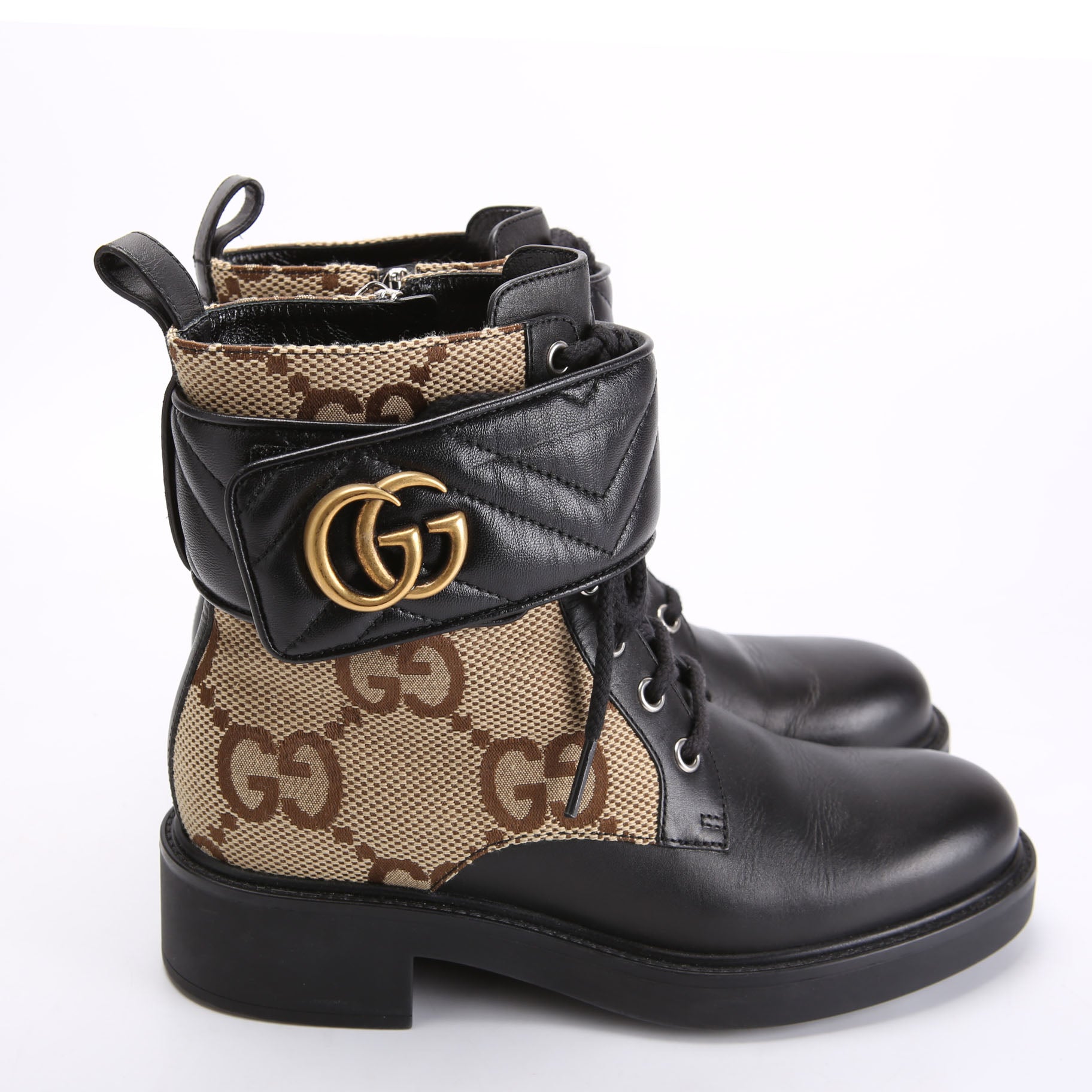 Gucci Jumbo GG Marmont Lace Up Boots Size 36