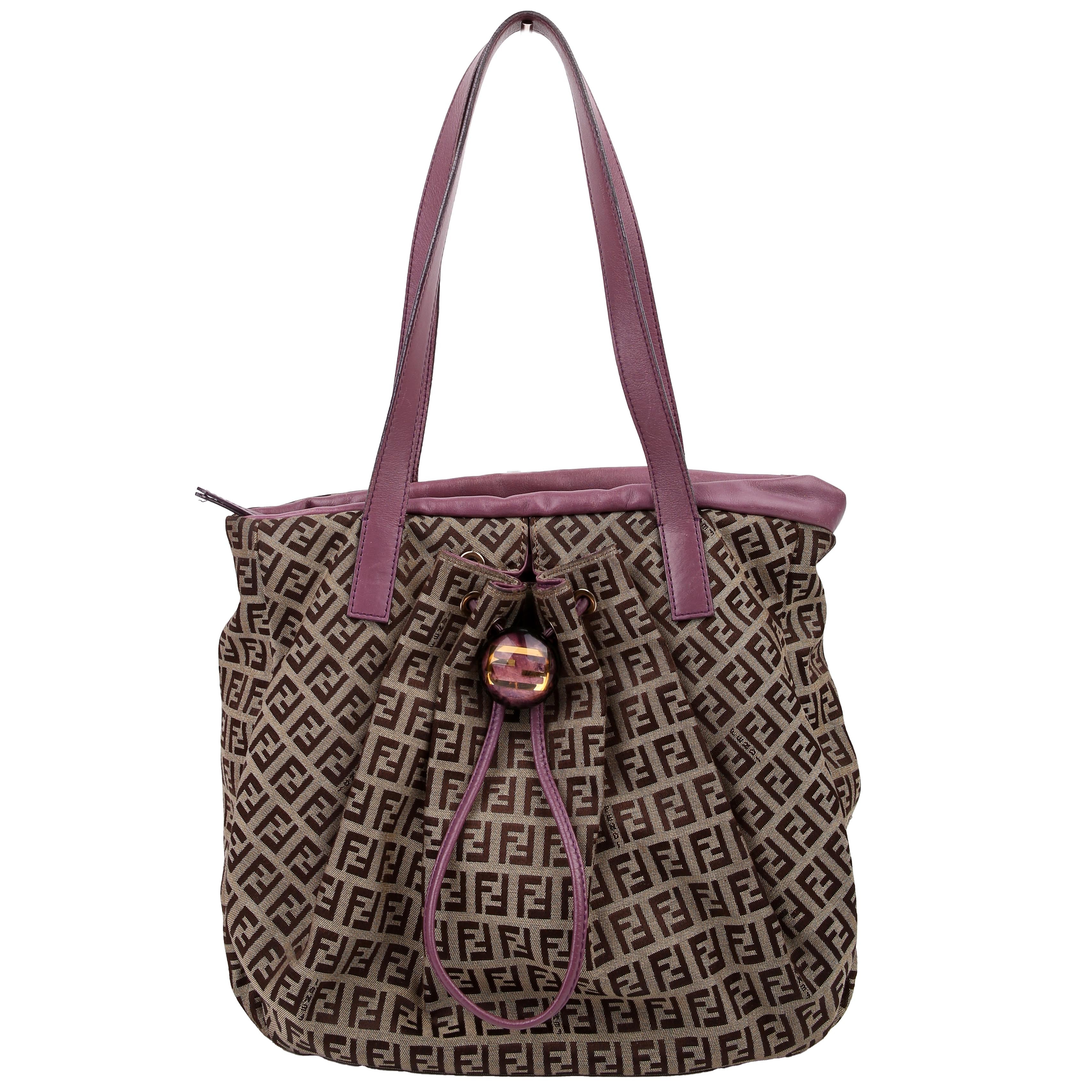 Fendi Zucchino Canvas Small Tote Purple