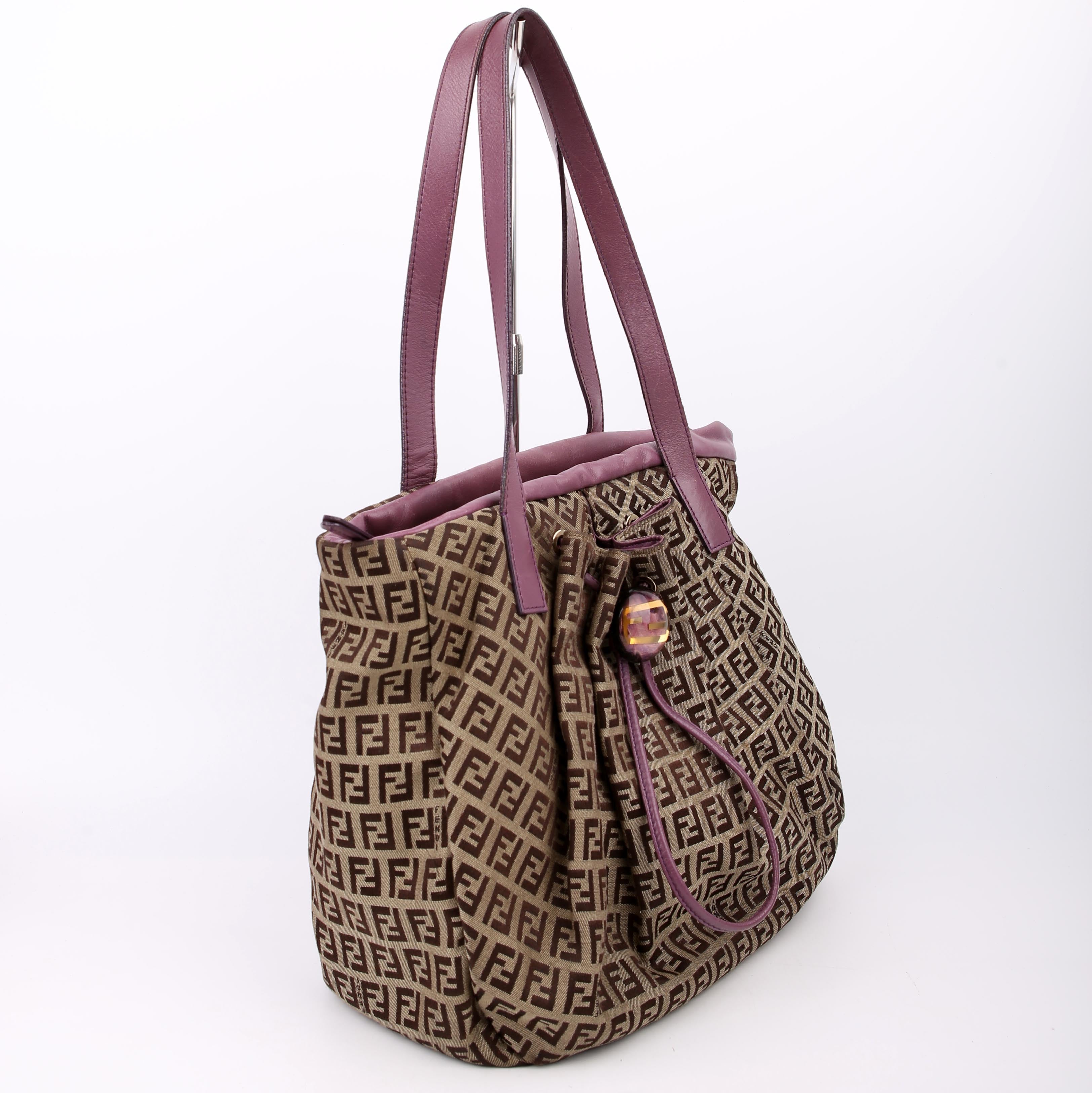 Fendi Zucchino Canvas Small Tote Purple
