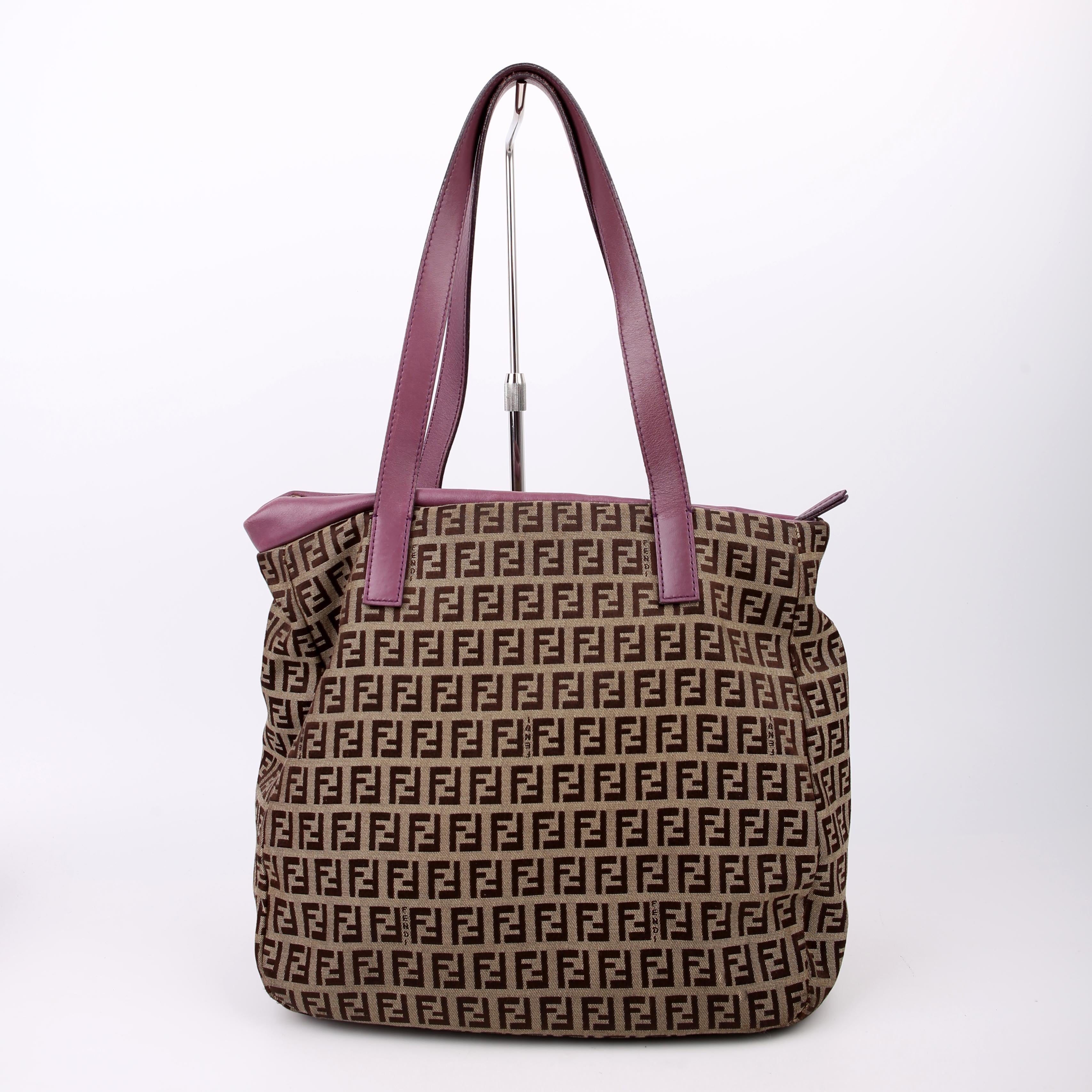 Fendi Zucchino Canvas Small Tote Purple
