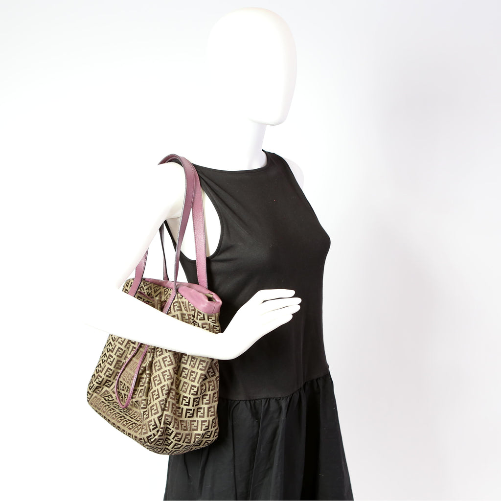 Fendi Zucchino Canvas Small Tote Purple
